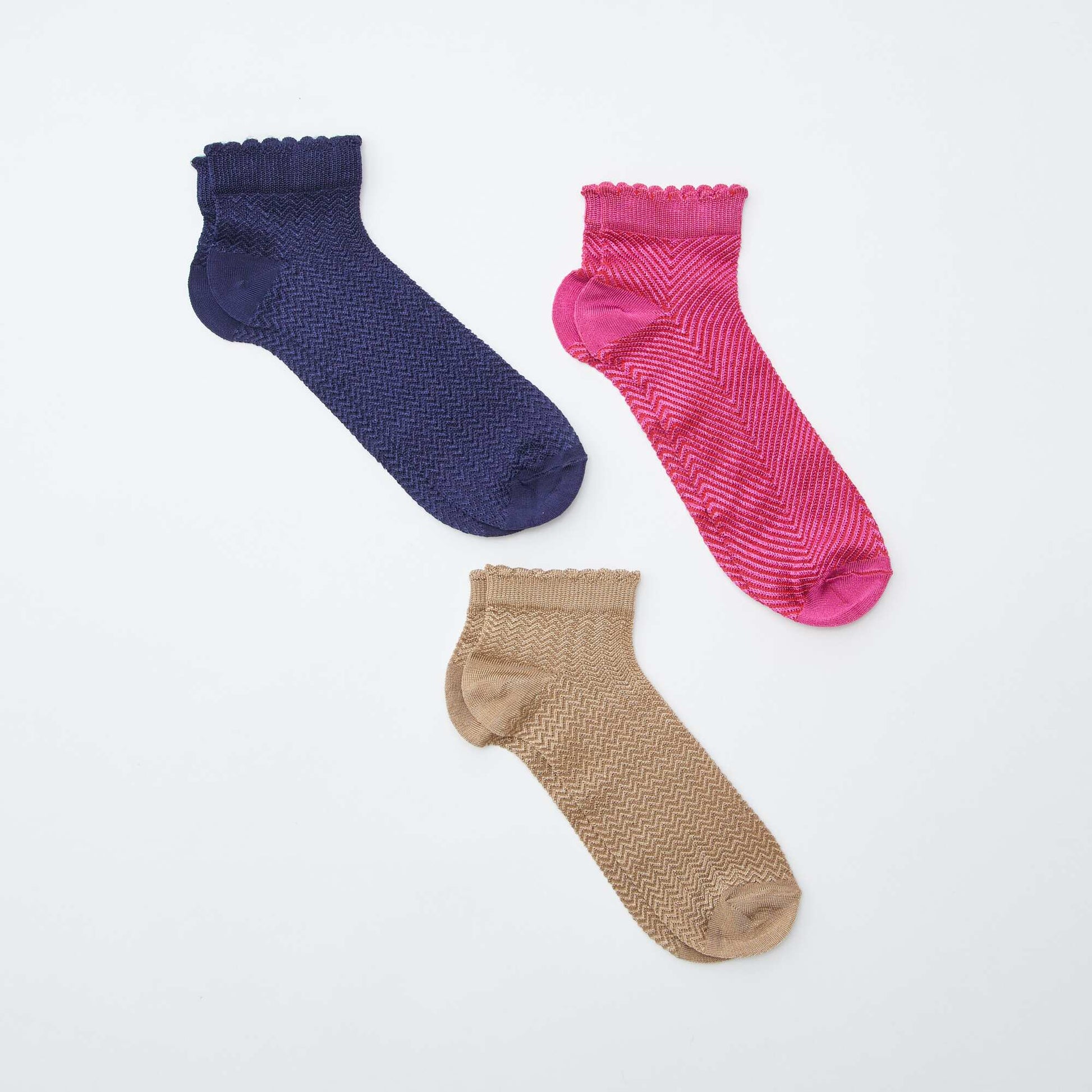 Pack of 3 pairs of shiny effect mid-length socks PINK