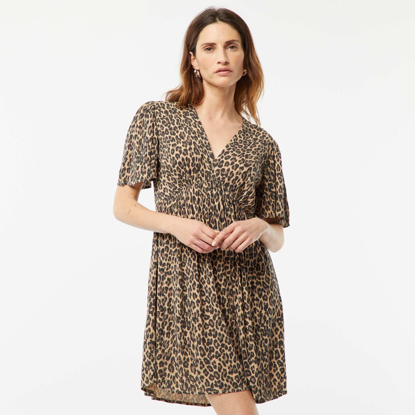 Short crepe knit dress BEIGE