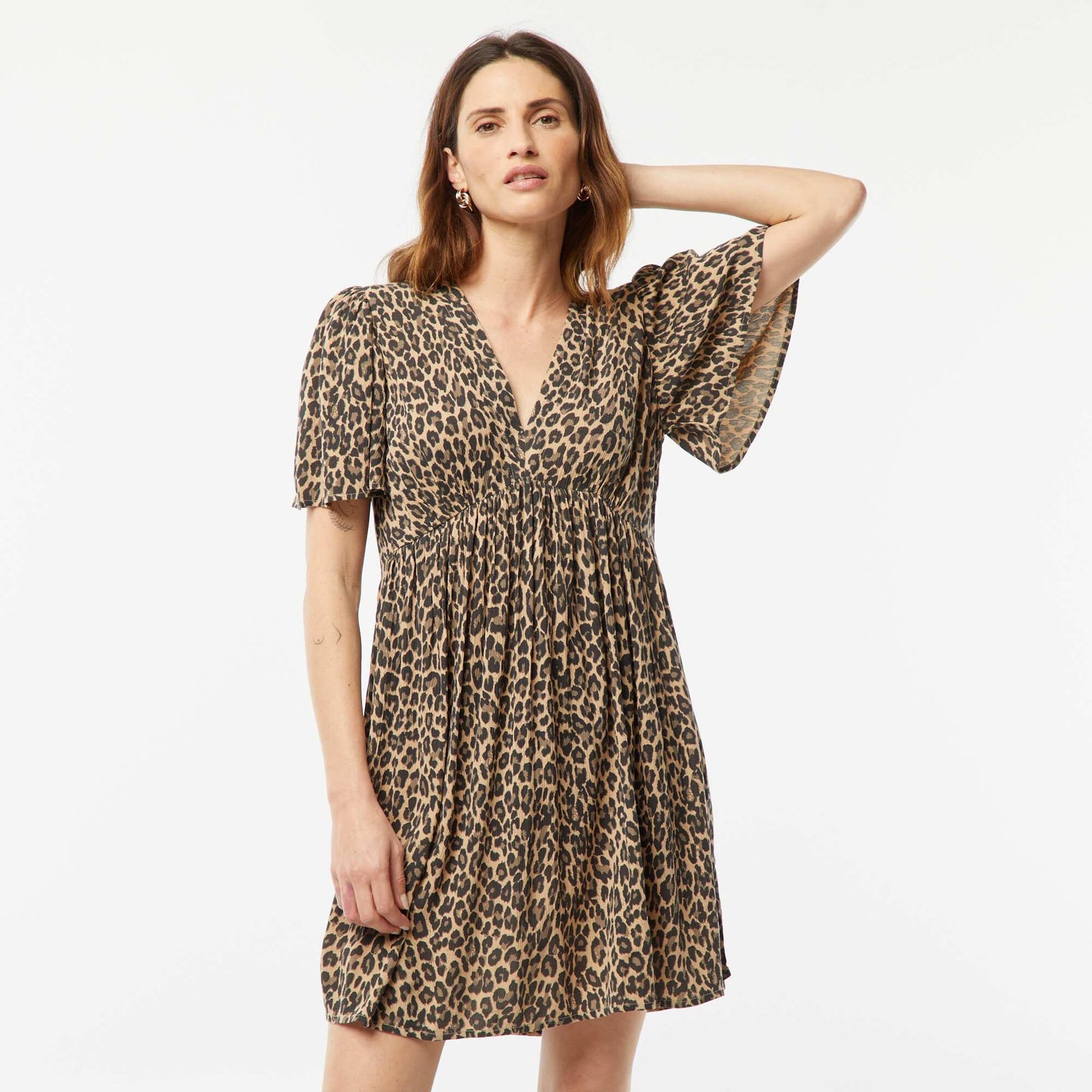 Short crepe knit dress BEIGE
