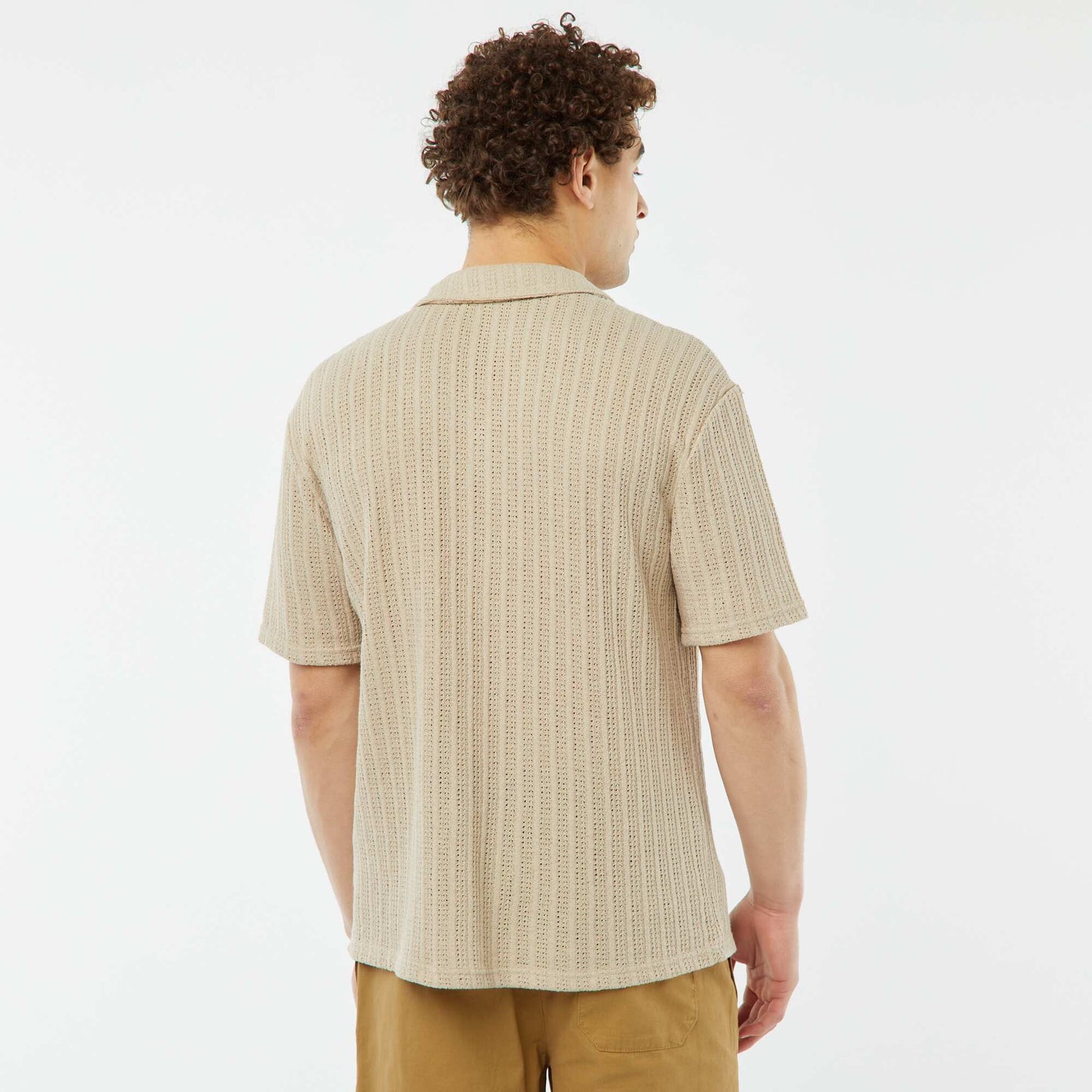 Short-sleeved openwork fabric shirt BEIGE