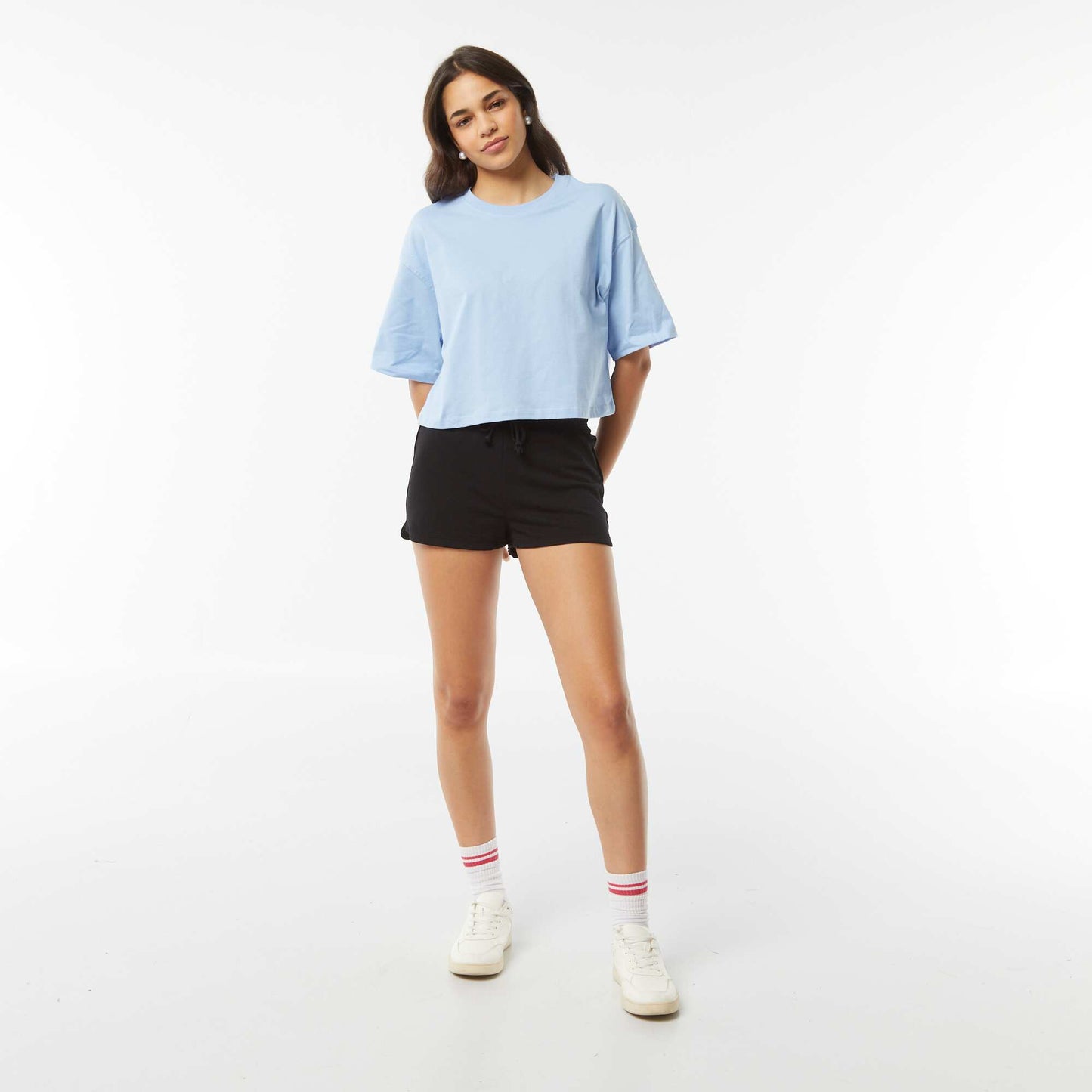 Plain lightweight sweatshirt fabric short shorts BLACK