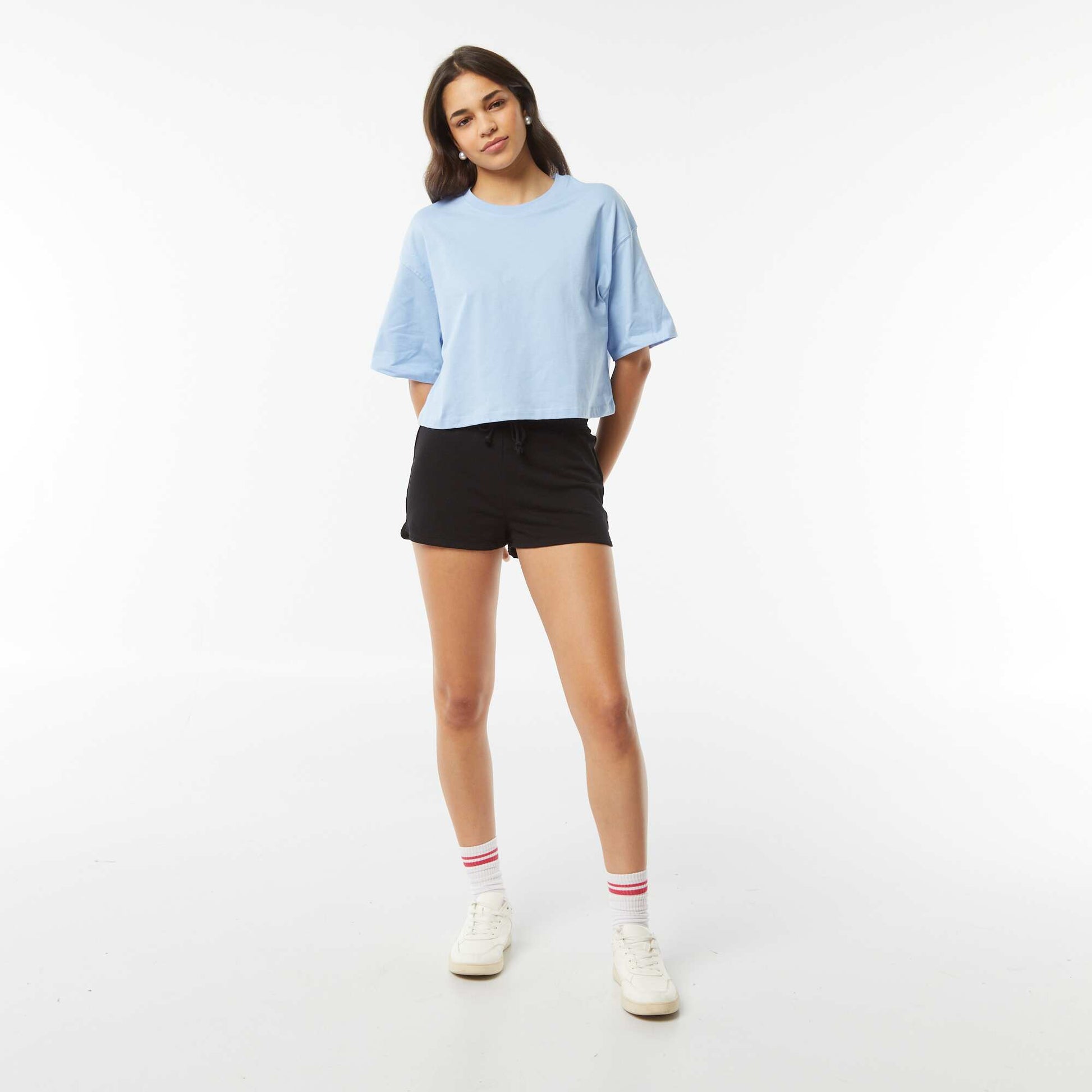 Plain lightweight sweatshirt fabric short shorts BLACK