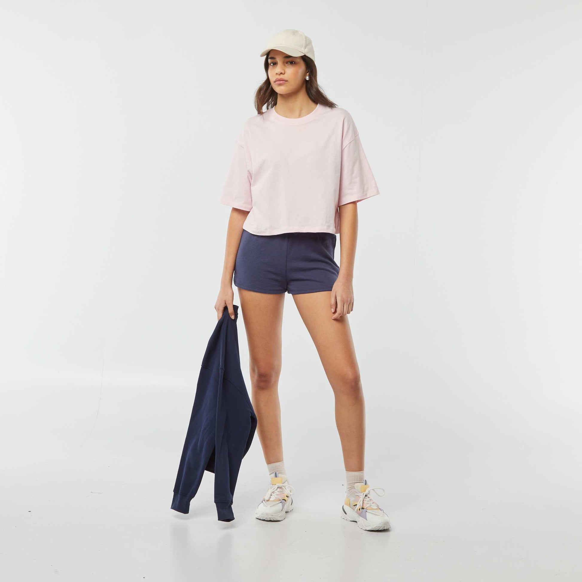 Plain lightweight sweatshirt fabric short shorts BLUE