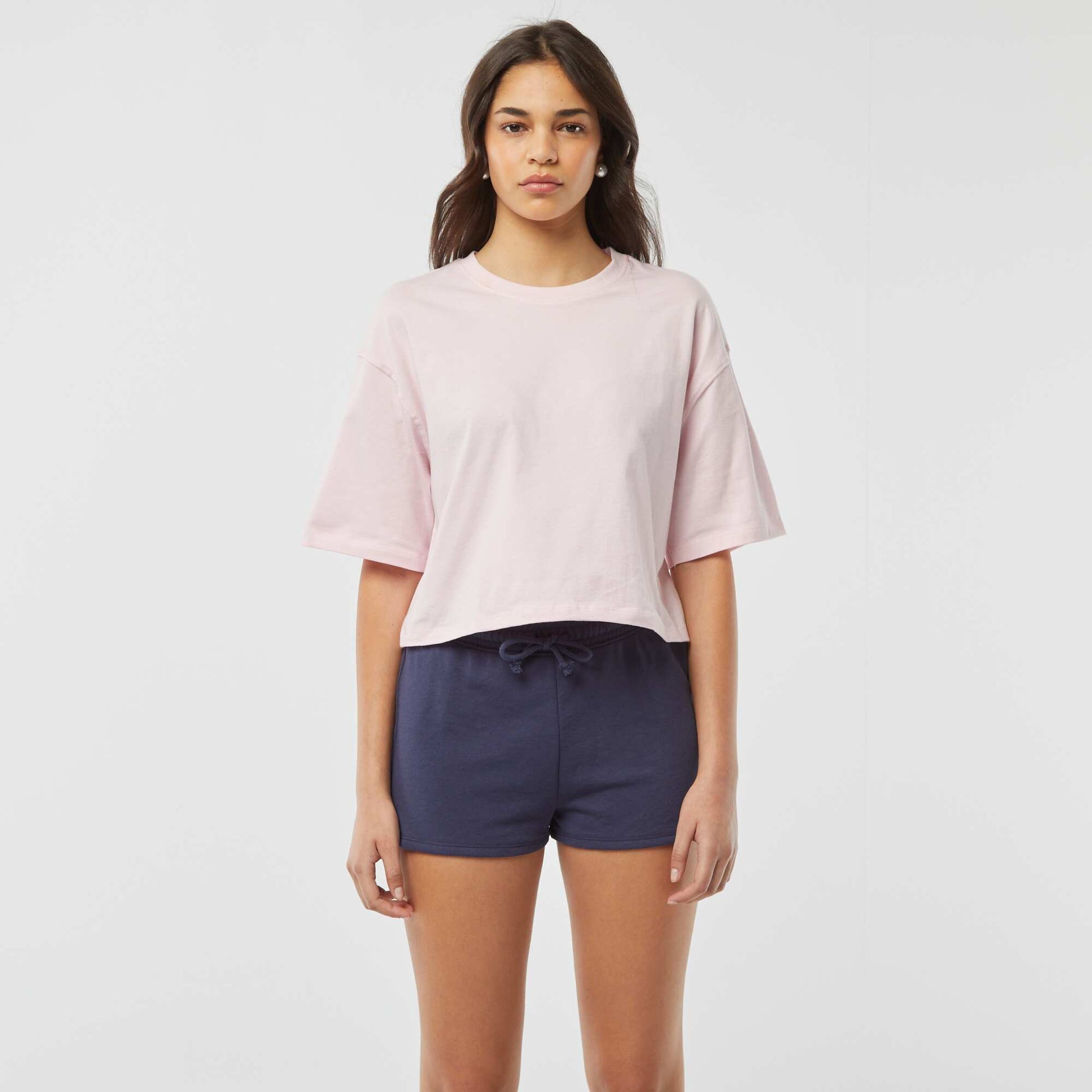 Plain lightweight sweatshirt fabric short shorts BLUE
