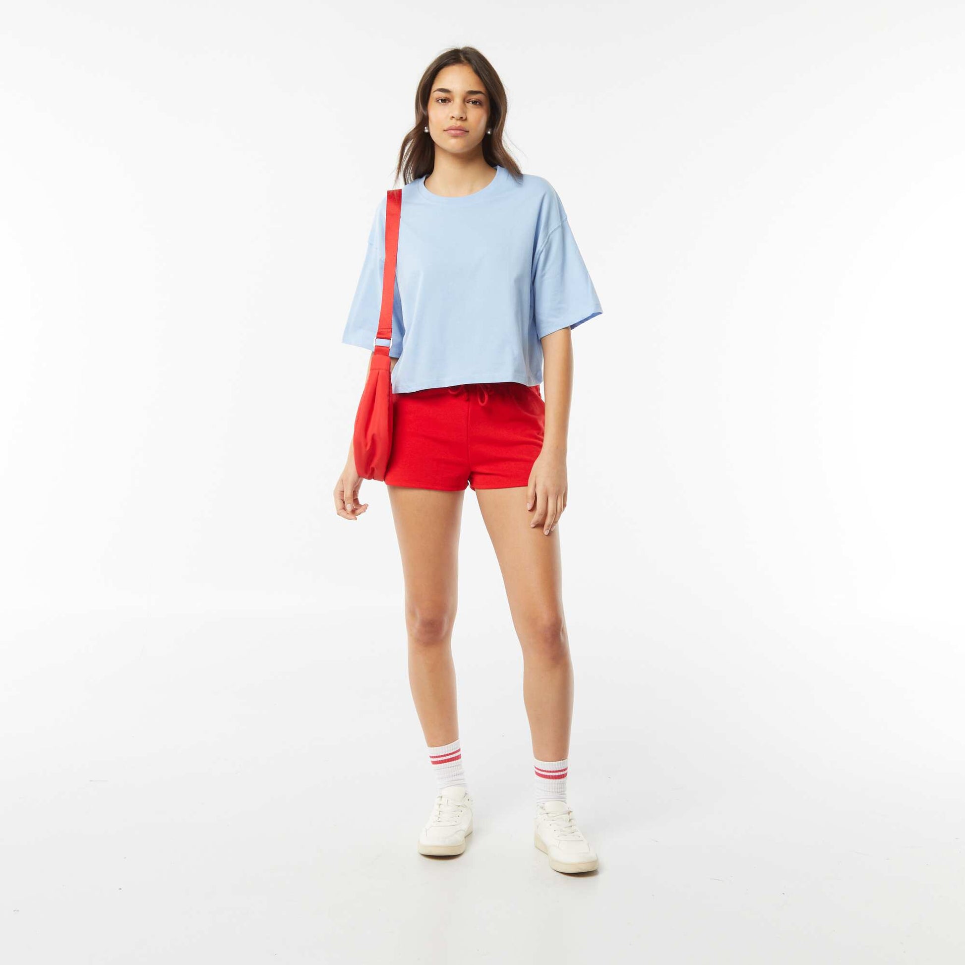Plain lightweight sweatshirt fabric short shorts RED