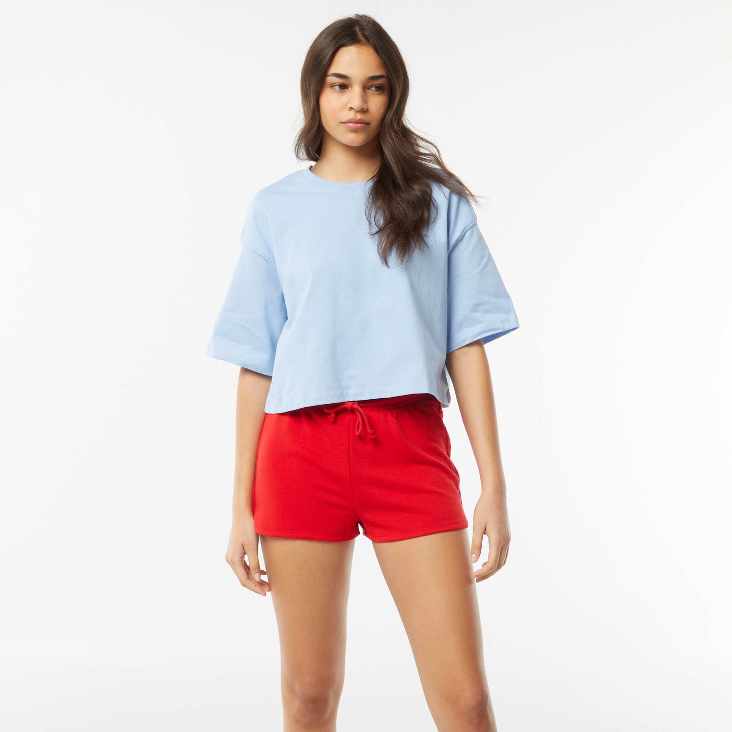 Plain lightweight sweatshirt fabric short shorts RED