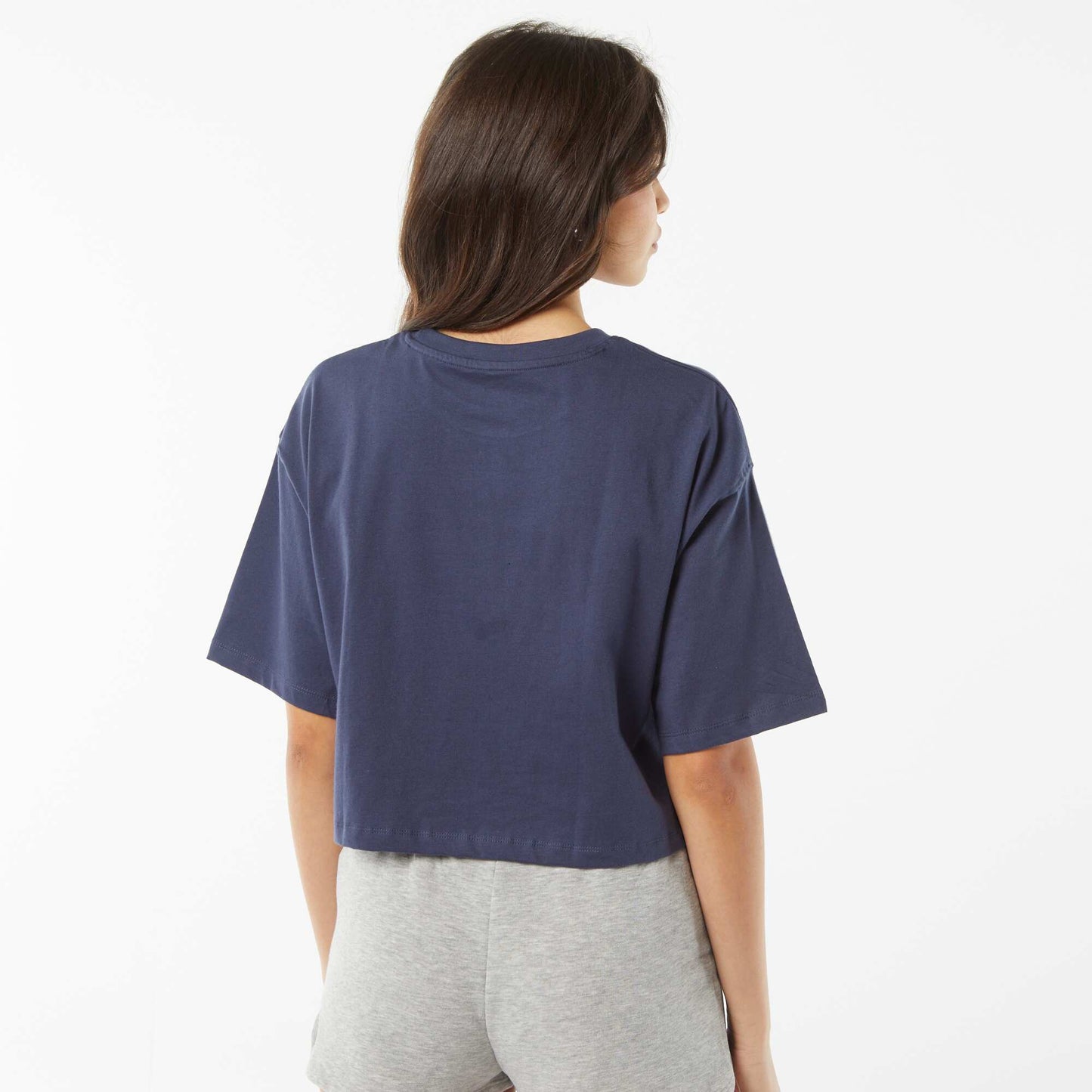 A plain  cropped short-sleeved T-shirt BLUE