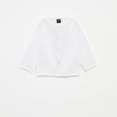 Openwork knit buttoned cardigan WHITE