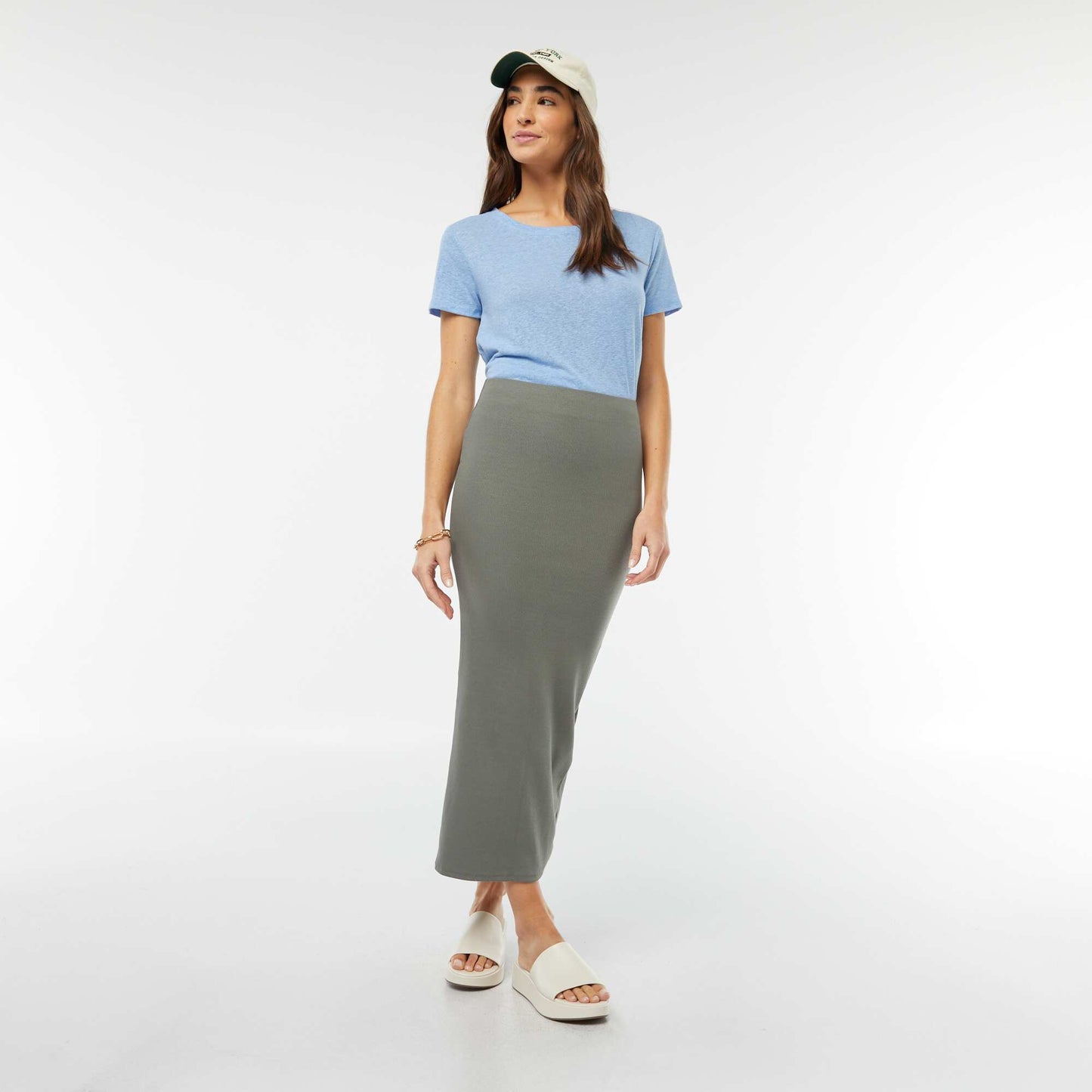 Linen-blend T-shirt BLUE