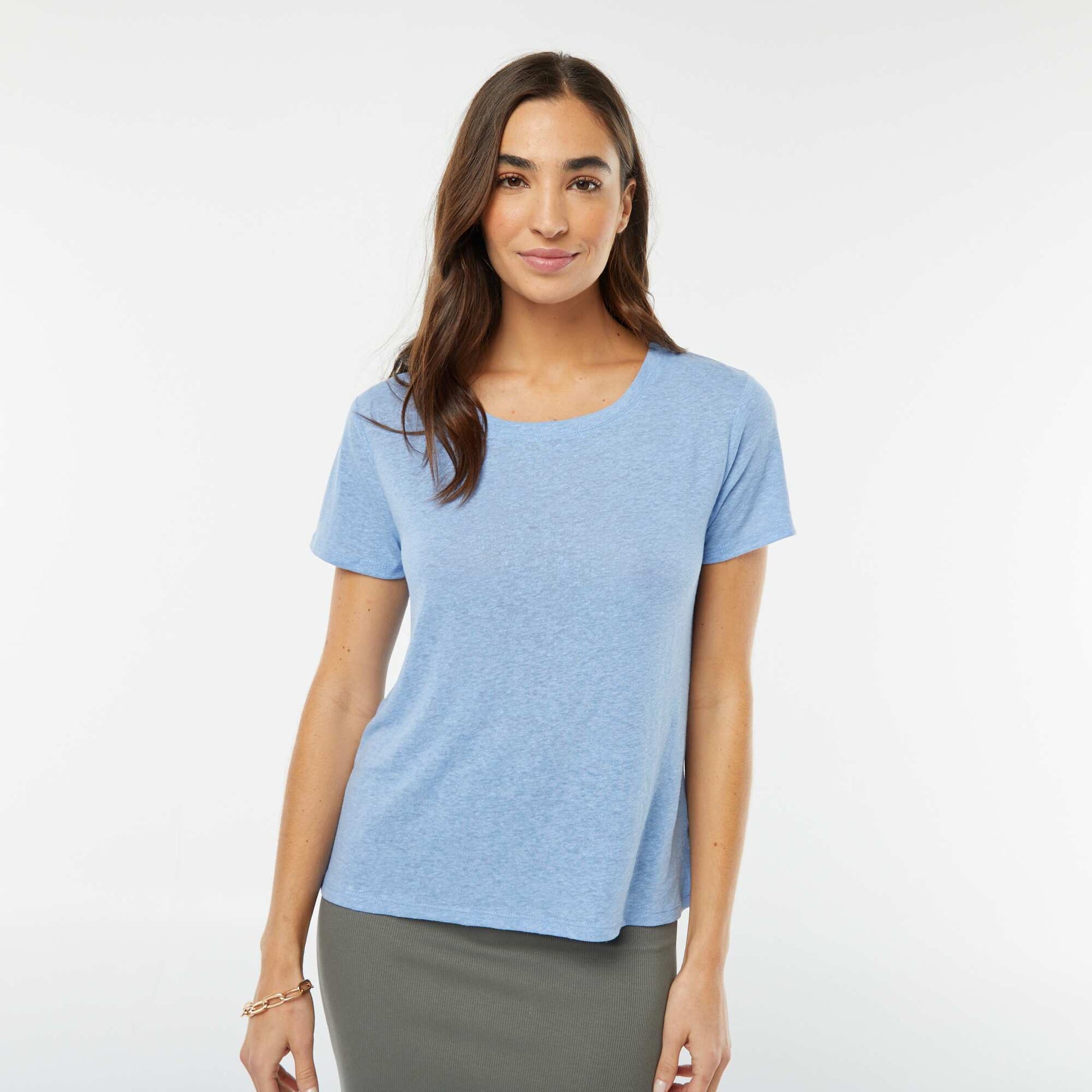 Linen-blend T-shirt BLUE