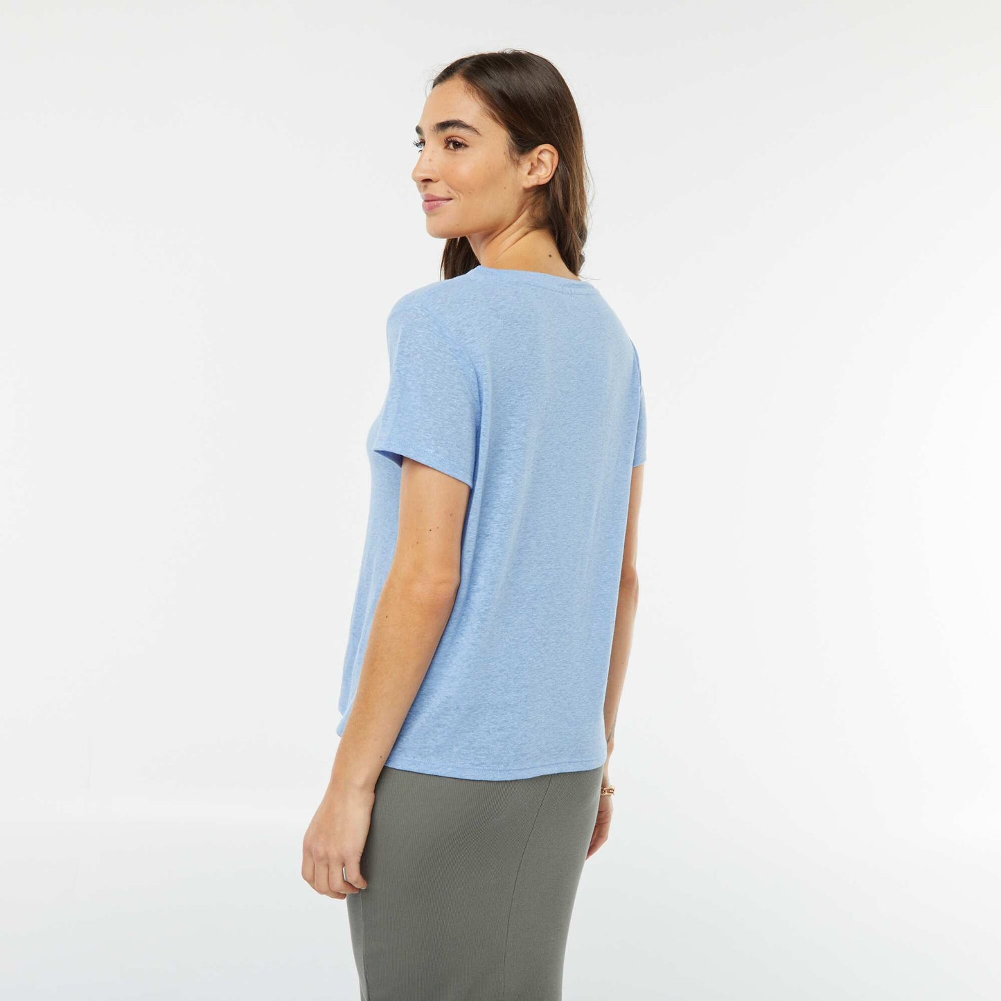 Linen-blend T-shirt BLUE