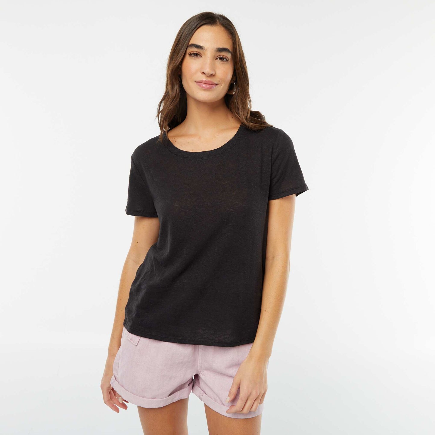 Linen-blend T-shirt BLACK