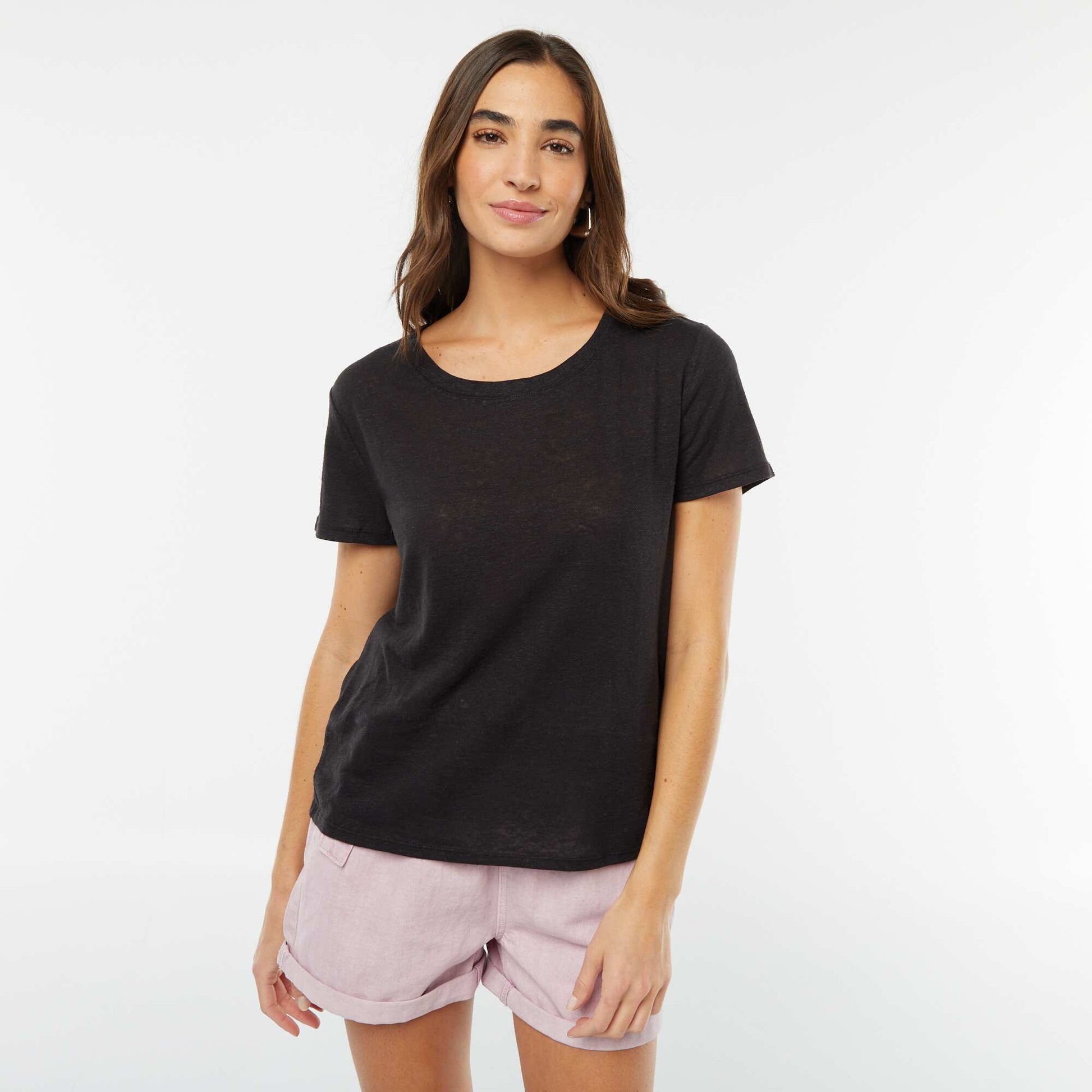 Linen-blend T-shirt BLACK
