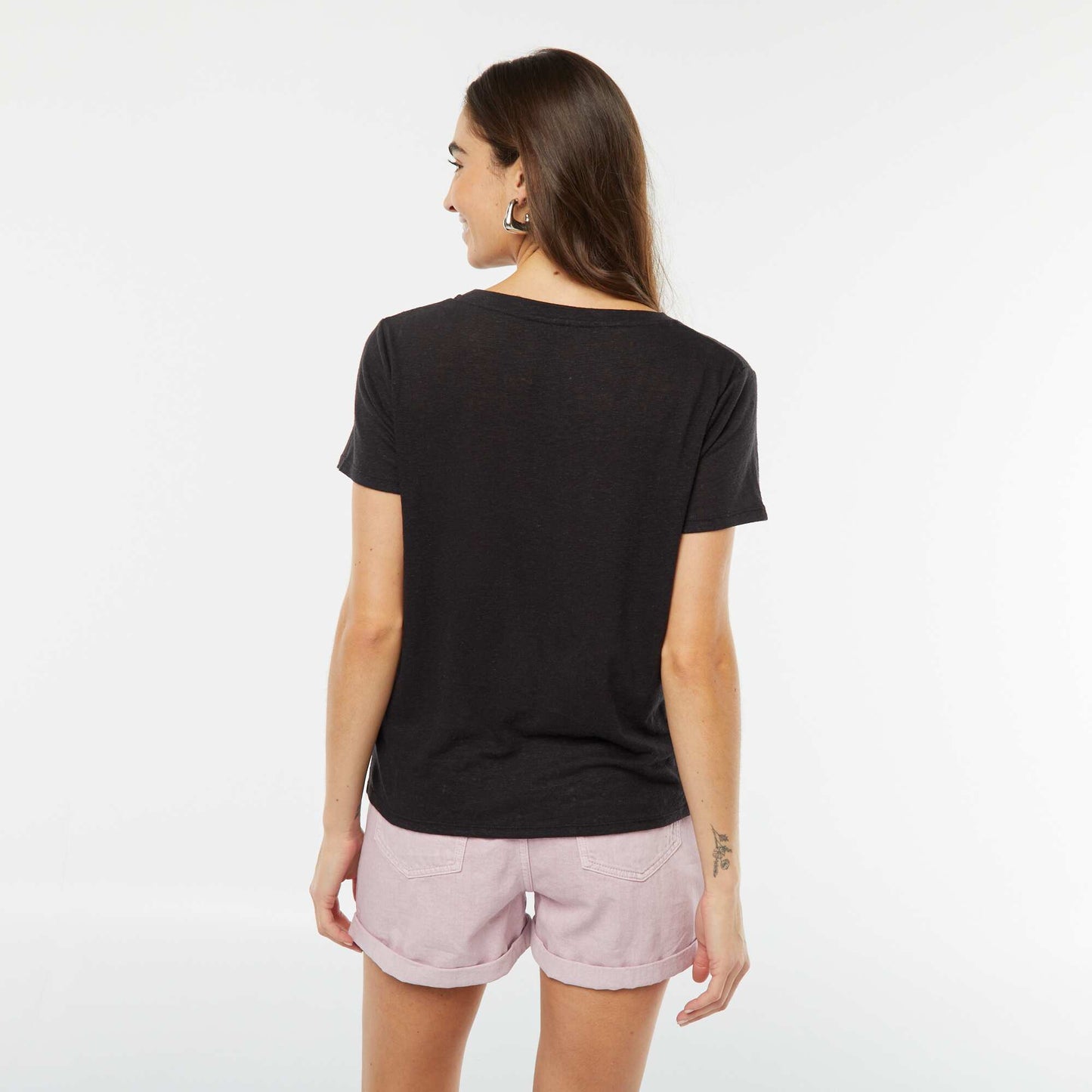 Linen-blend T-shirt BLACK