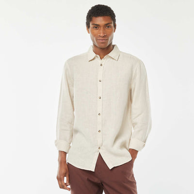 Linen regular-fit shirt BEIGE