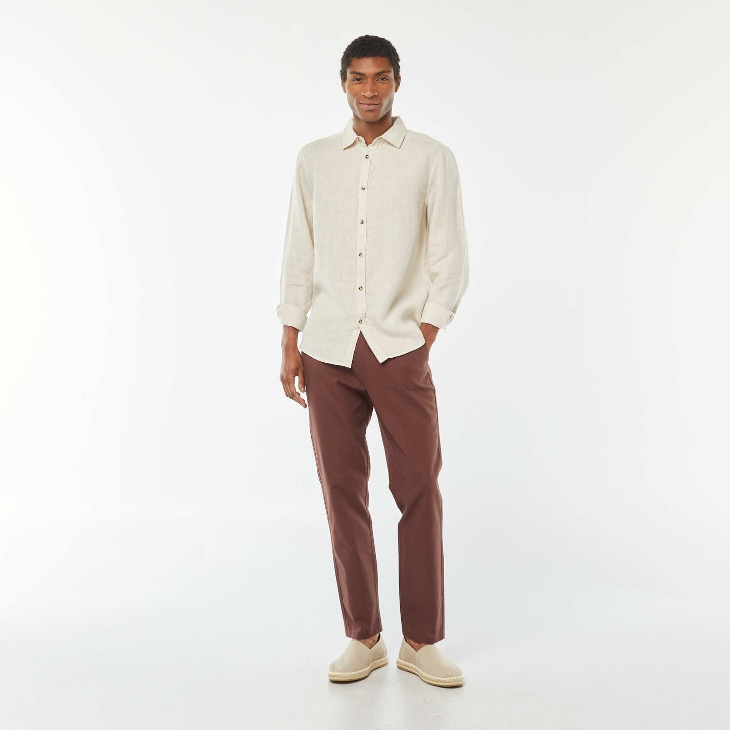 Linen regular-fit shirt BEIGE