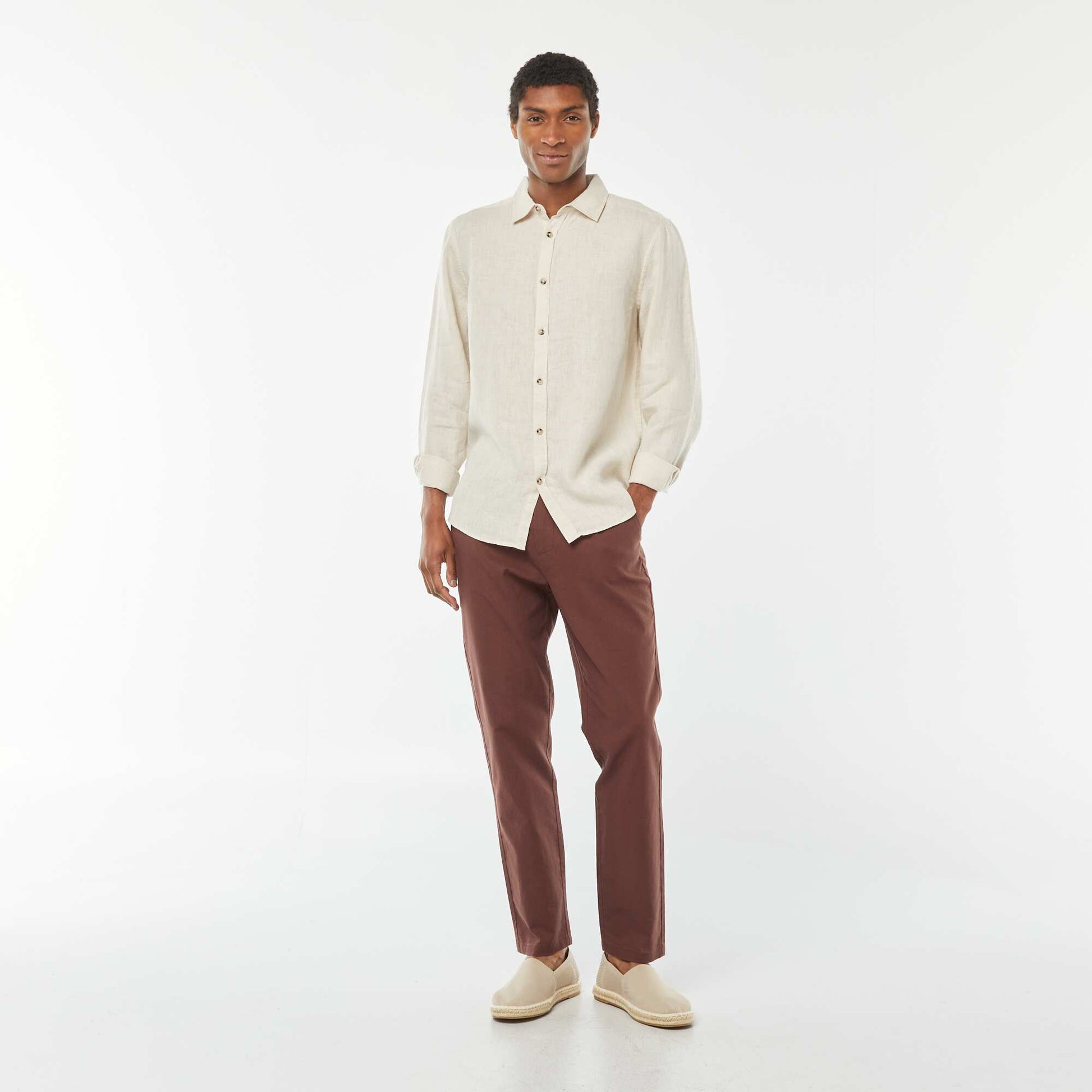 Linen regular-fit shirt BEIGE