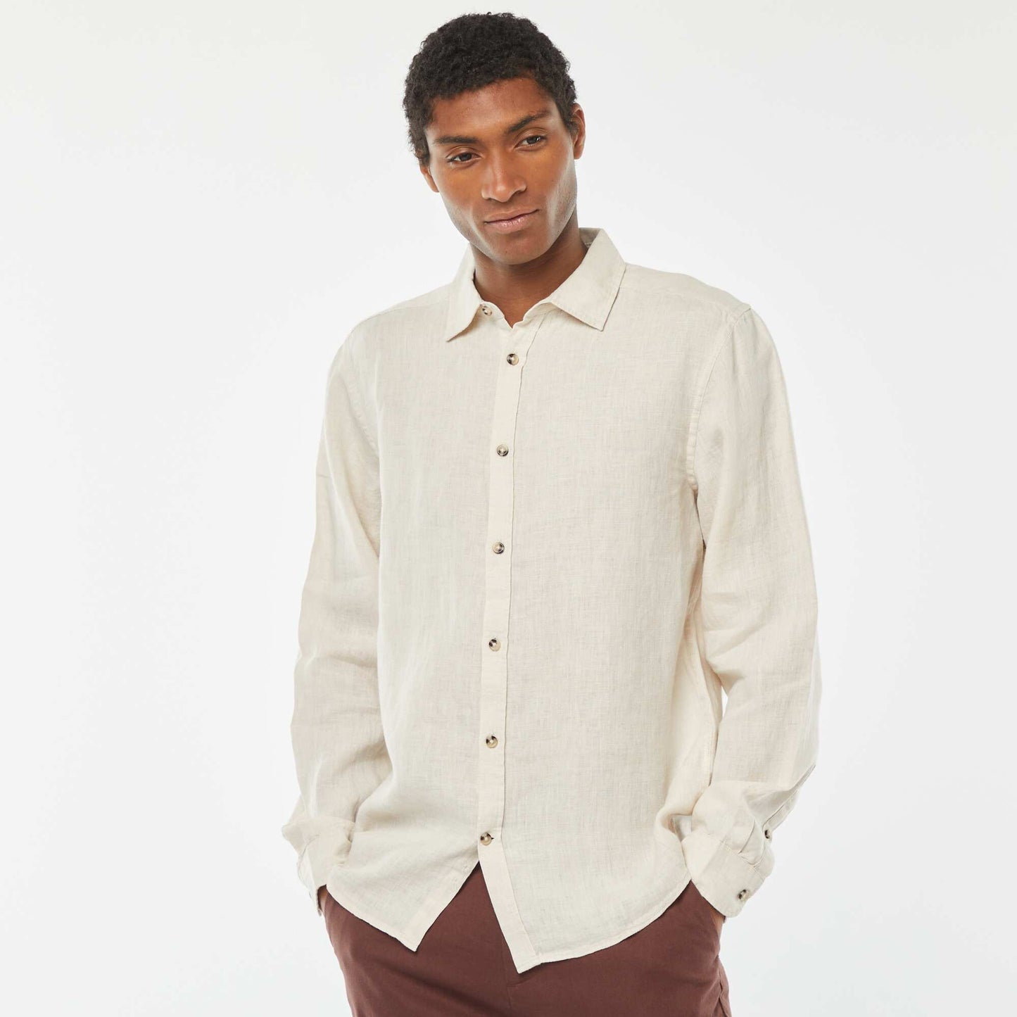 Linen regular-fit shirt BEIGE