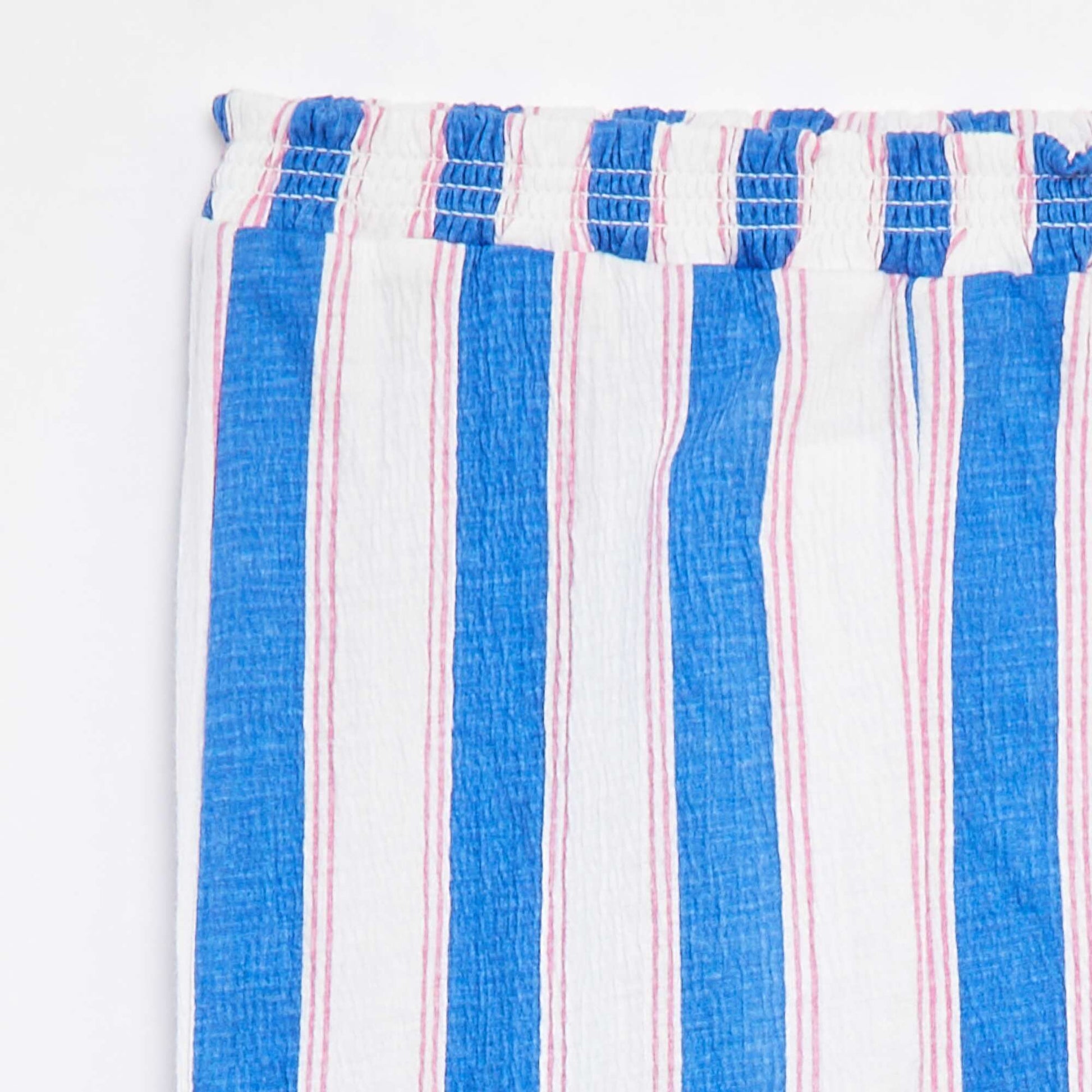 Stripe patterned paper bag trousers BLUE