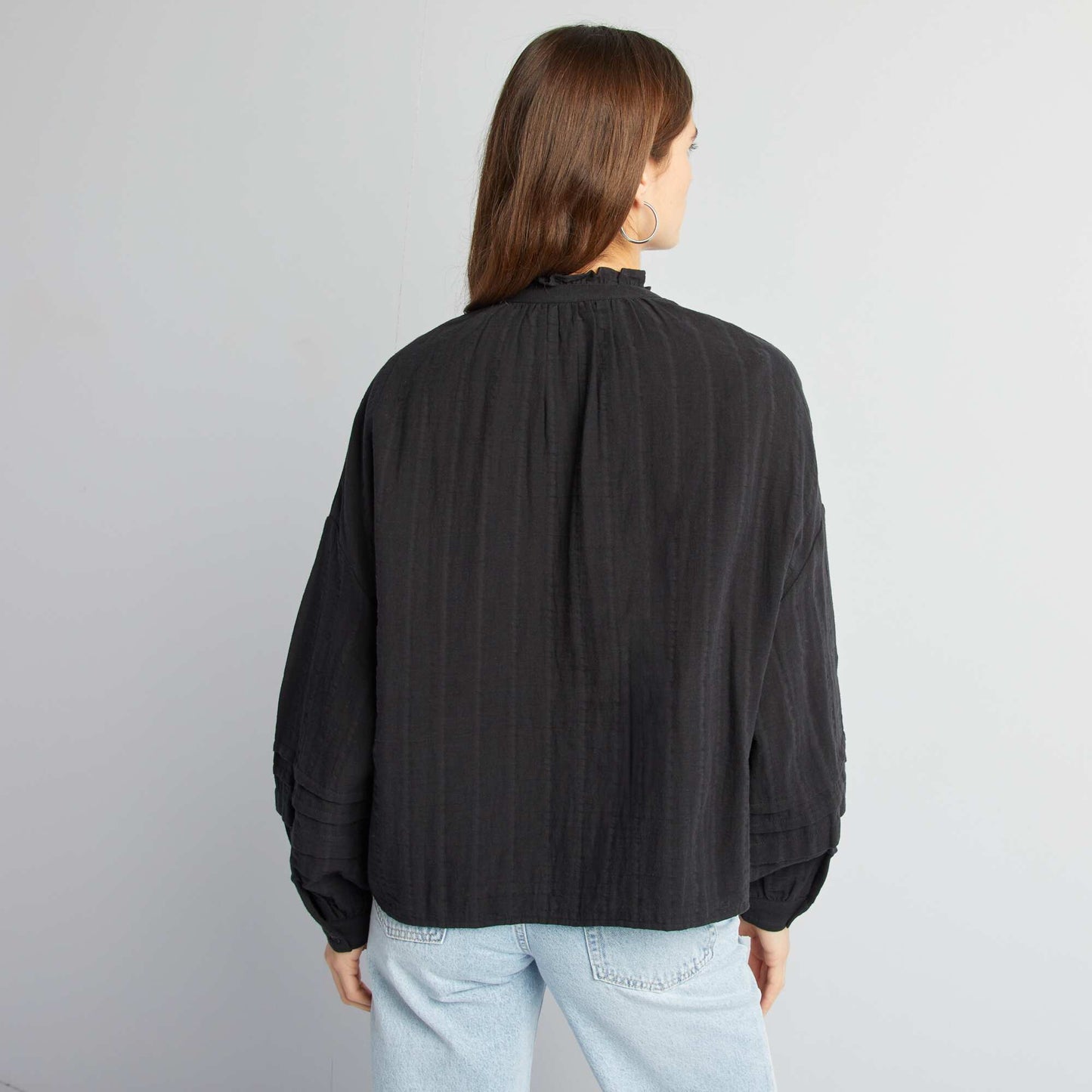 Embroidered cotton gauze shirt BLACK
