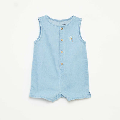 Short denim romper suit BLUE