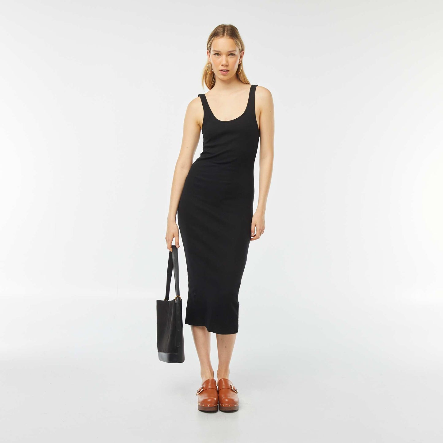 Ribbed sleeveless midi dress BLACK