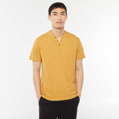 Short-sleeved T-shirt with Henley collar BEIGE