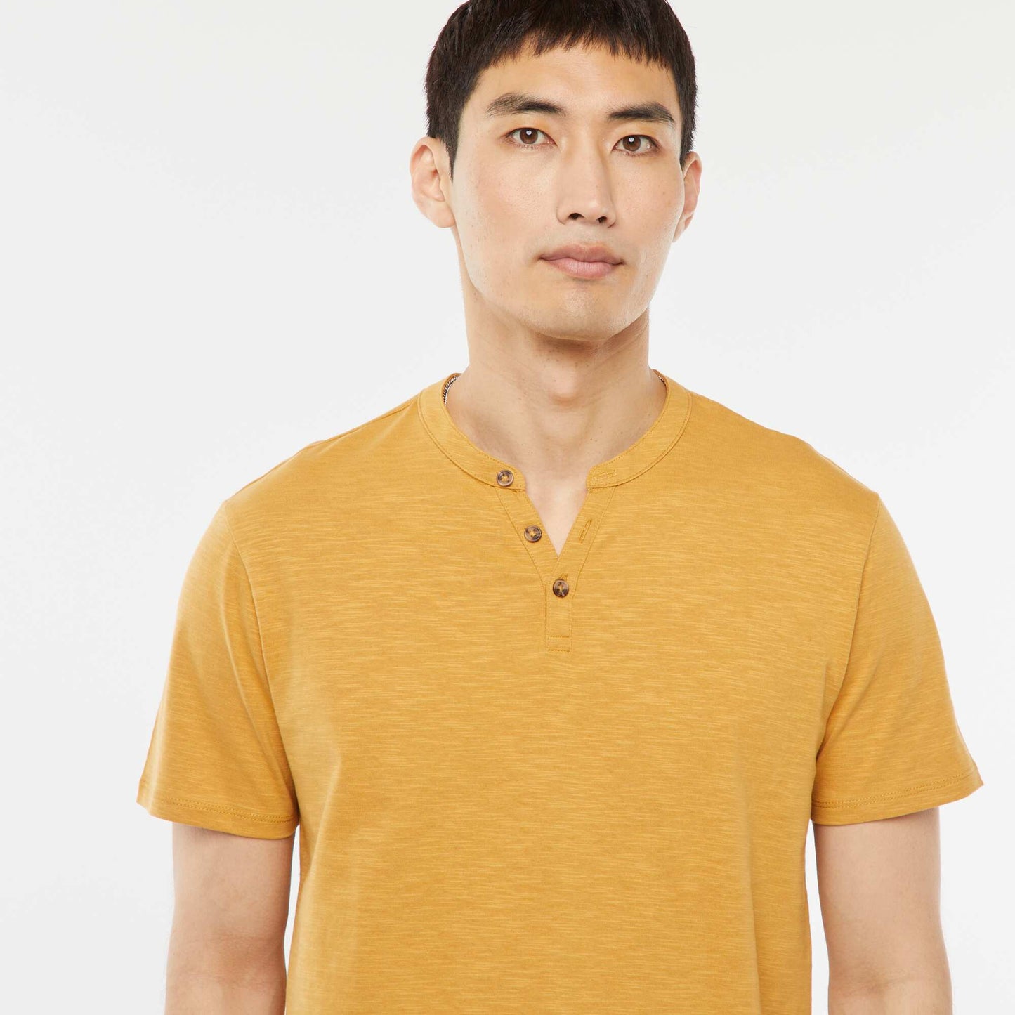 Short-sleeved T-shirt with Henley collar BEIGE