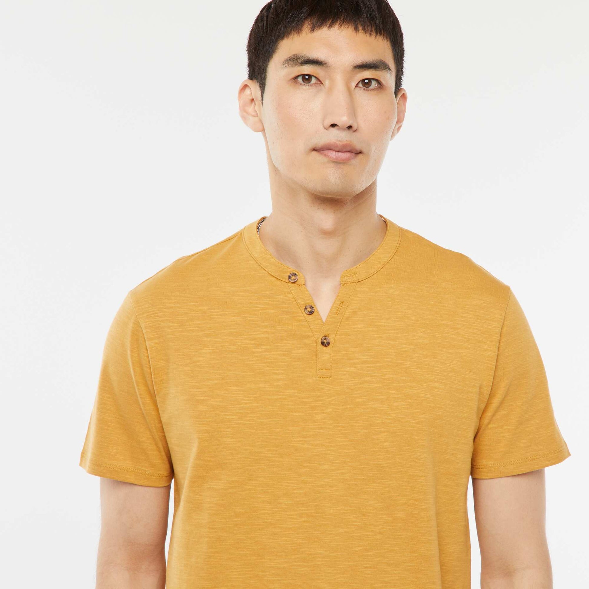 Short-sleeved T-shirt with Henley collar BEIGE