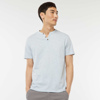 Short-sleeved T-shirt with Henley collar BLUE