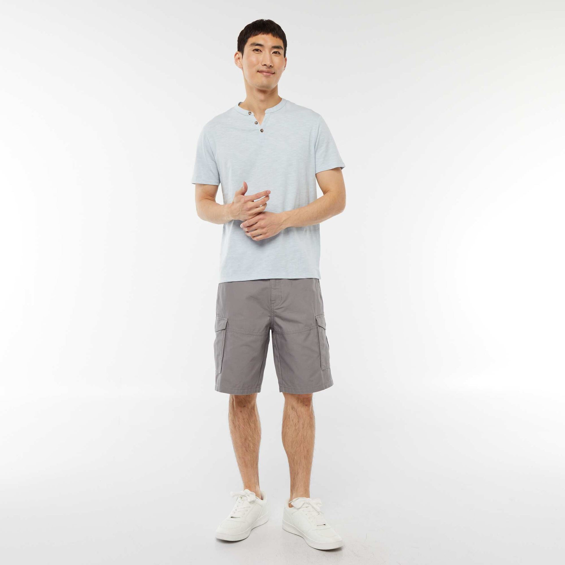 Short-sleeved T-shirt with Henley collar BLUE
