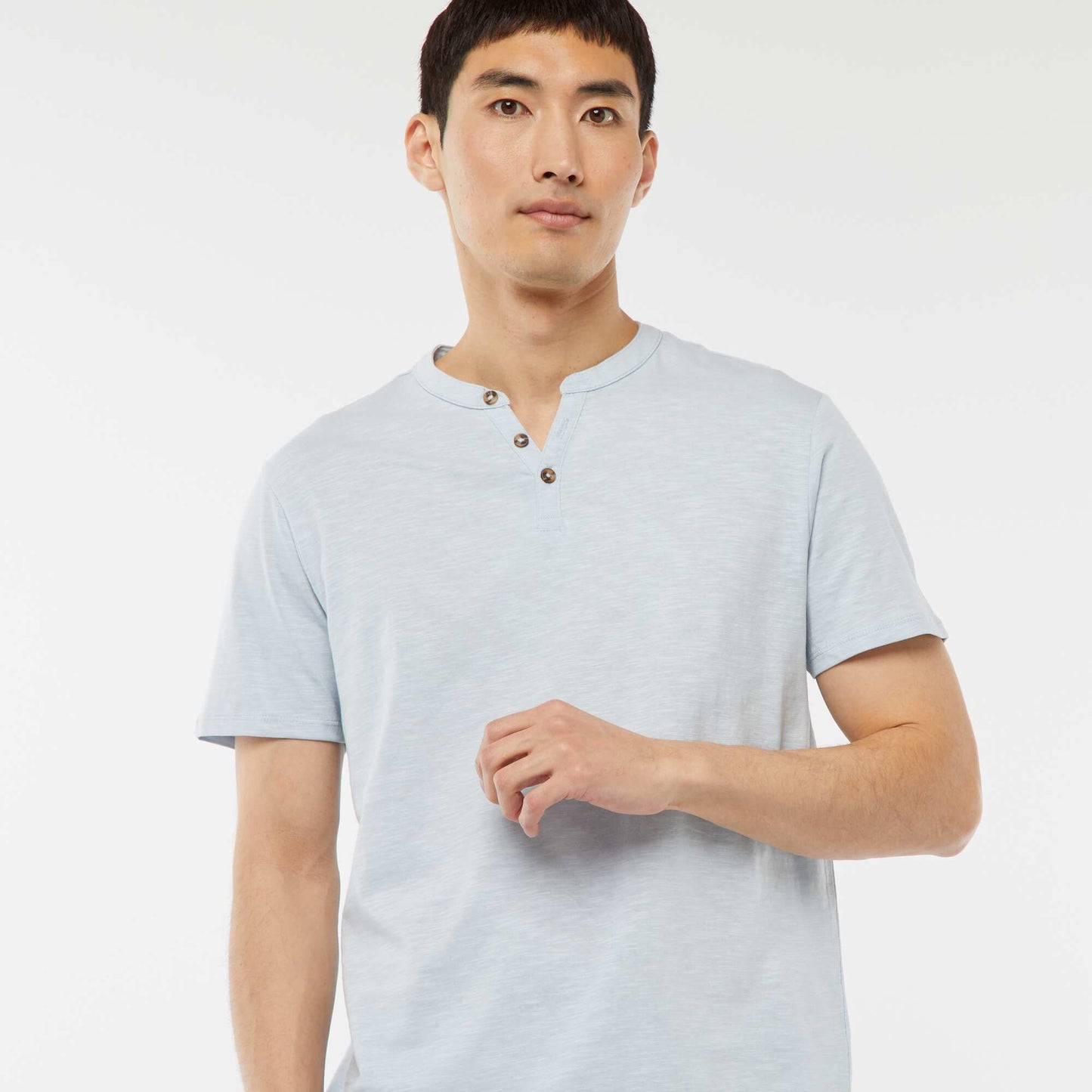Short-sleeved T-shirt with Henley collar BLUE