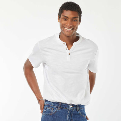 Short-sleeved T-shirt with Henley collar WHITE