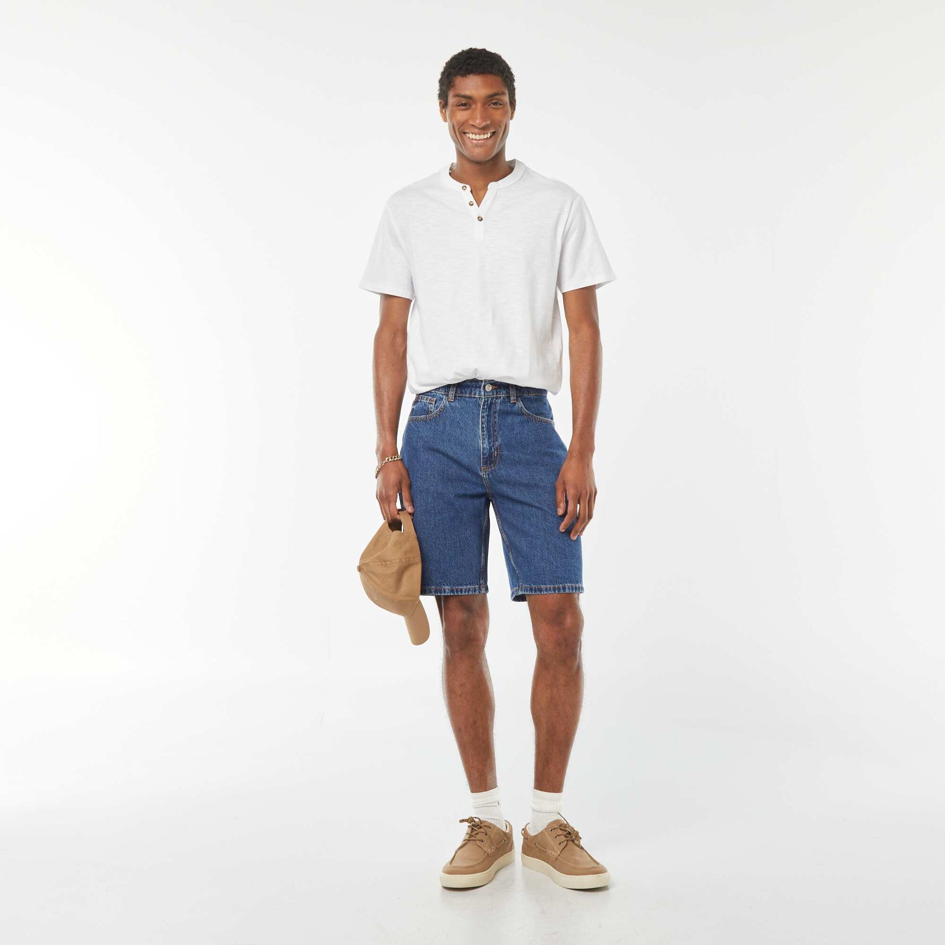 Short-sleeved T-shirt with Henley collar WHITE
