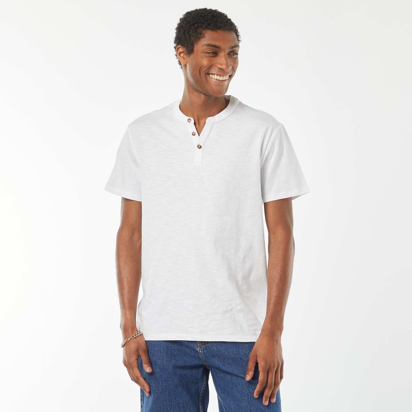 Short-sleeved T-shirt with Henley collar WHITE