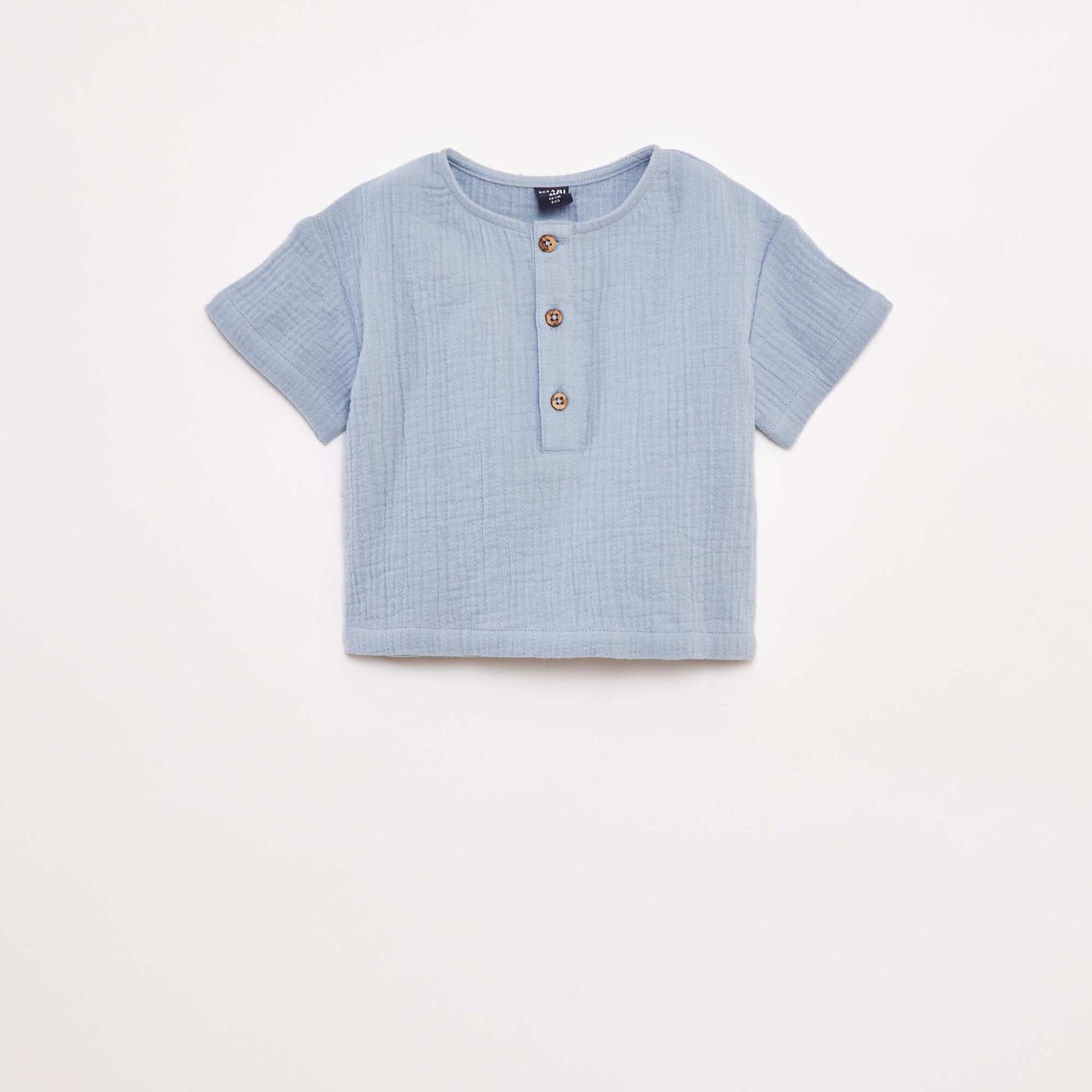 Short-sleeved cotton gauze shirt BLUE