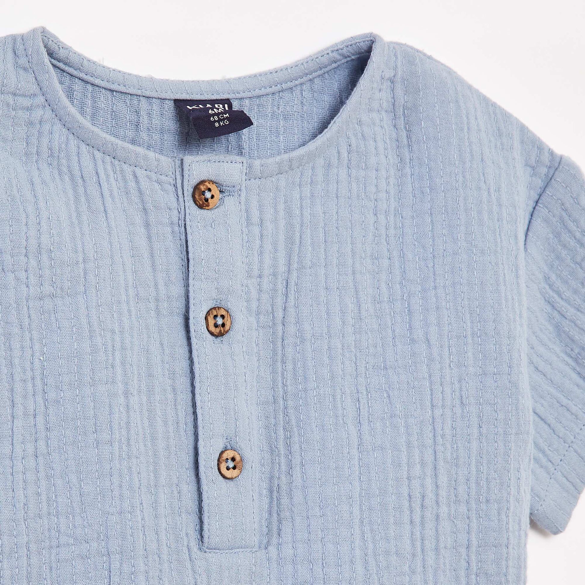 Short-sleeved cotton gauze shirt BLUE