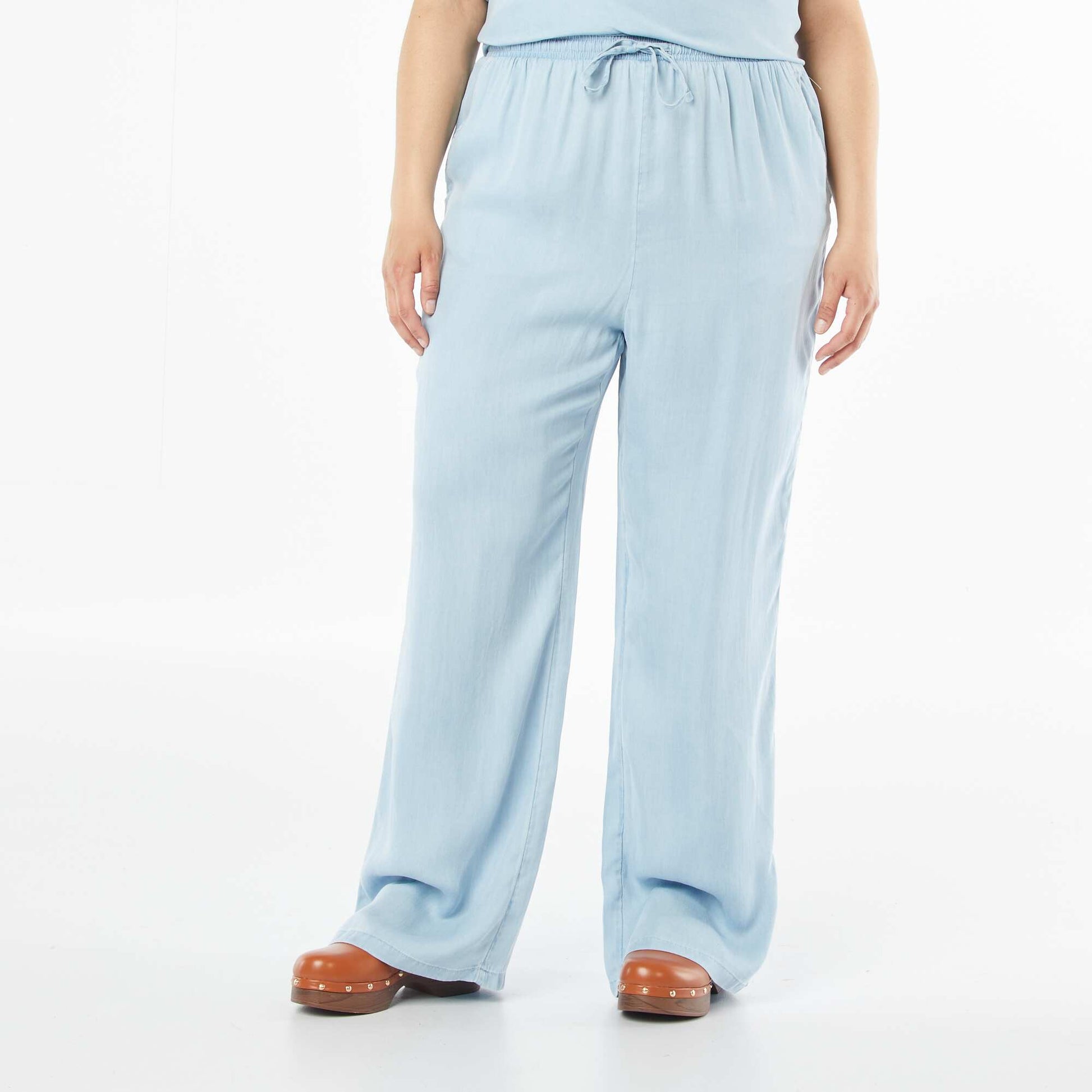 Wide-leg lyocell trousers with elasticated waist BLUE