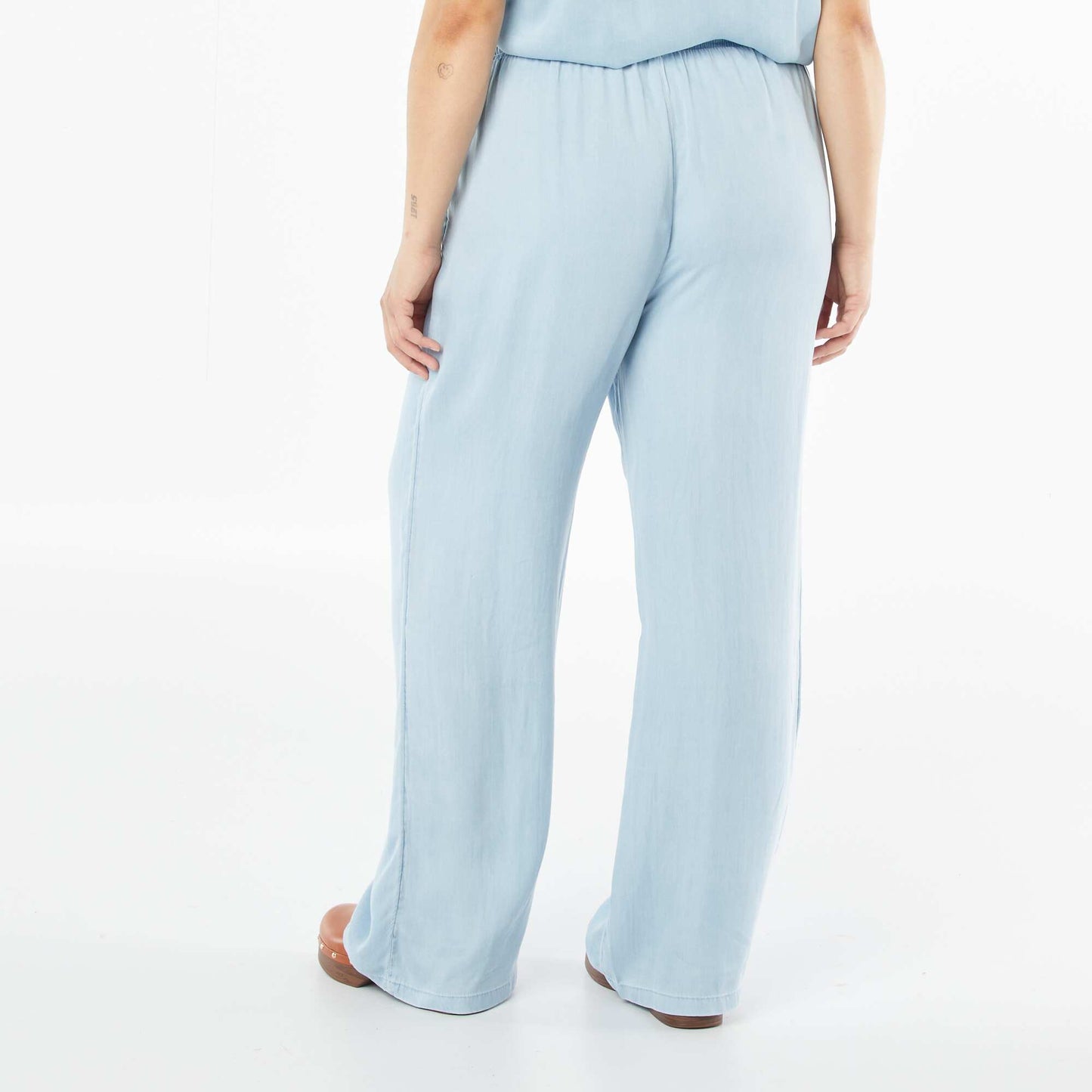 Wide-leg lyocell trousers with elasticated waist BLUE
