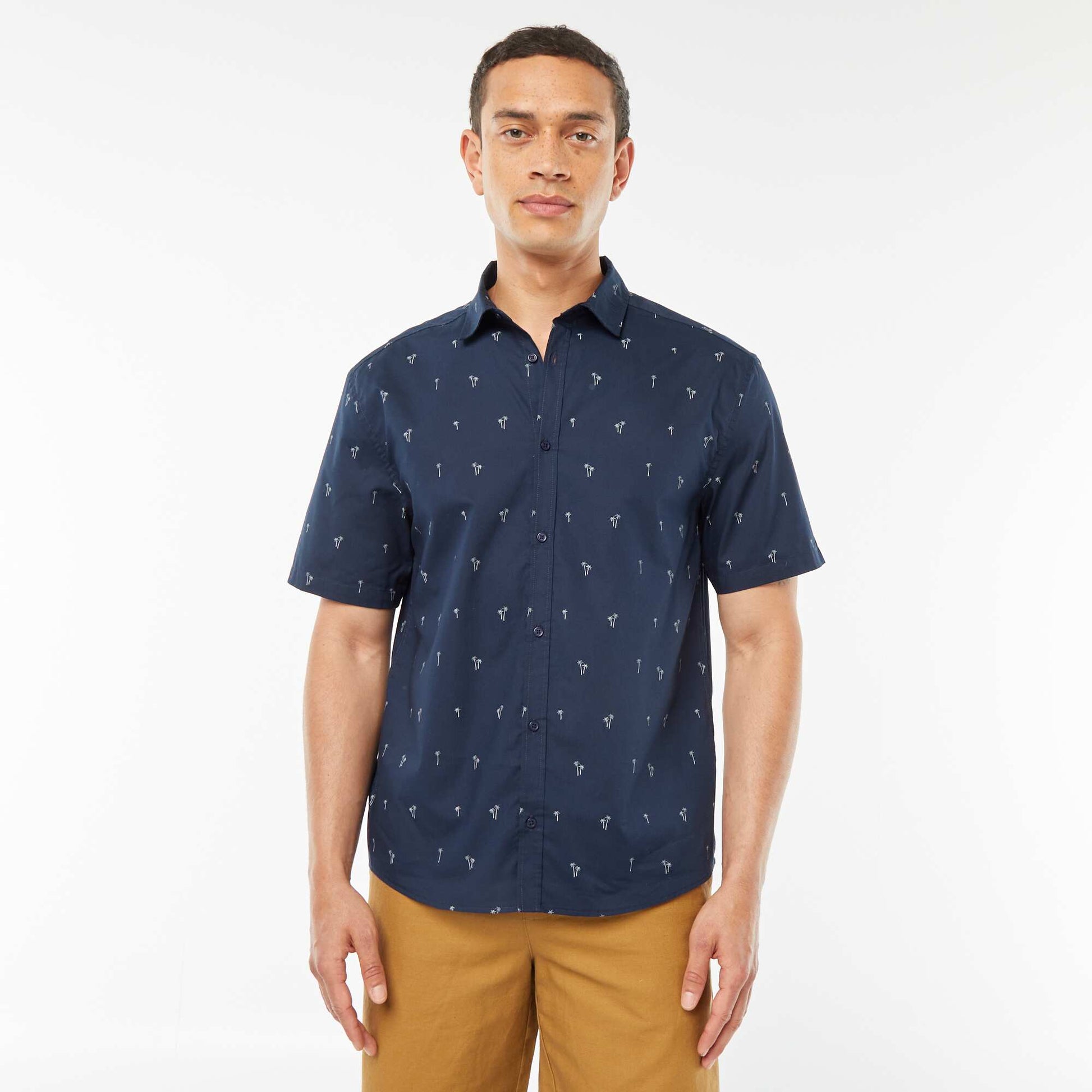 Short-sleeved straight-cut shirt BLUE