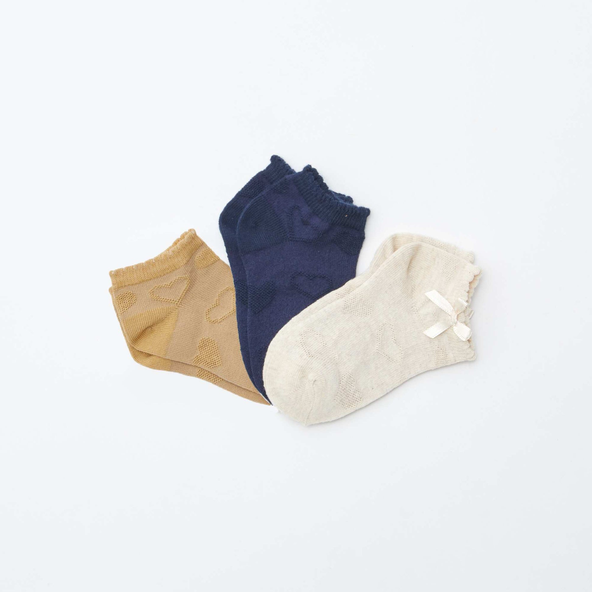 Pack of 3 pairs of textured knit ankle socks BLUE