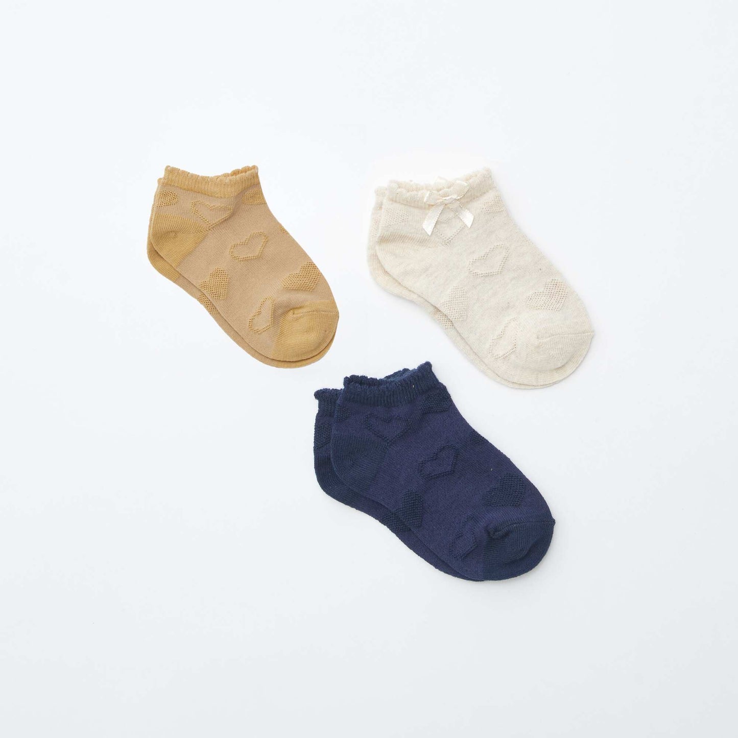 Pack of 3 pairs of textured knit ankle socks BLUE