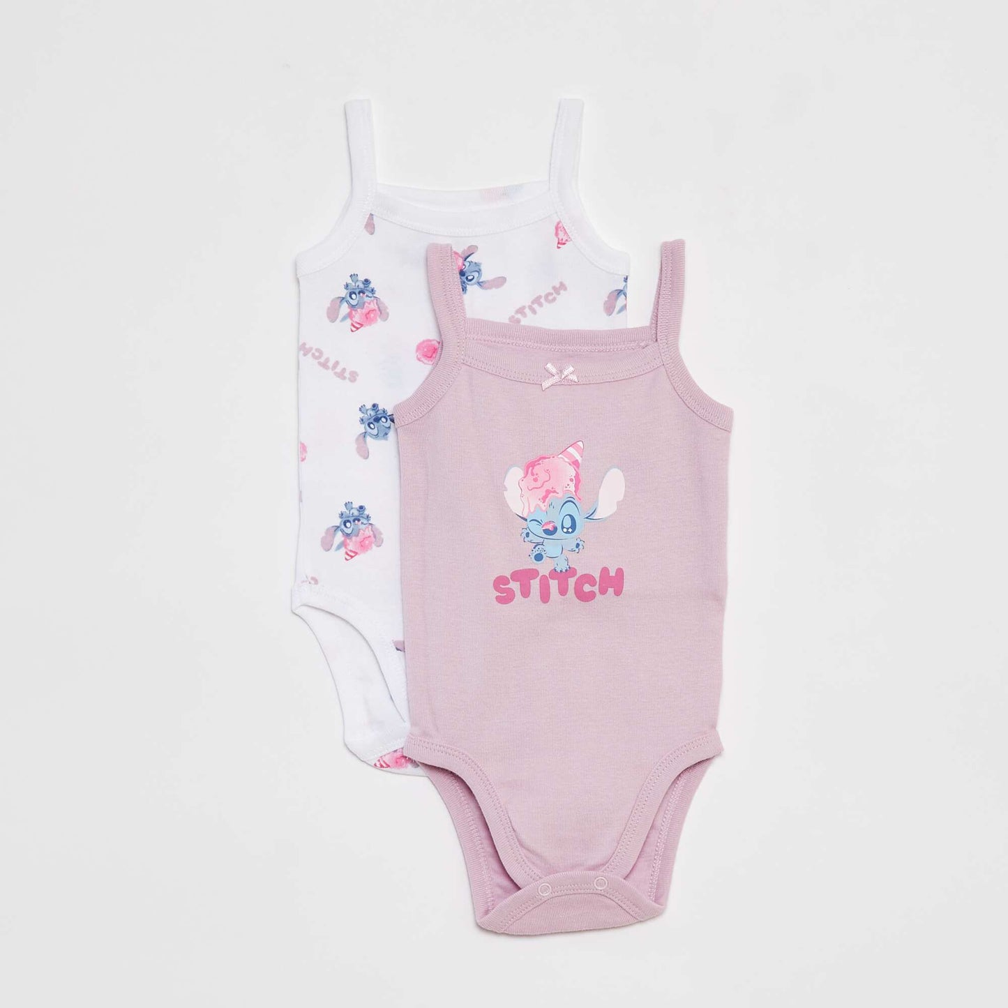 Pack of 2 Stitch bodysuits with narrow straps WHITE