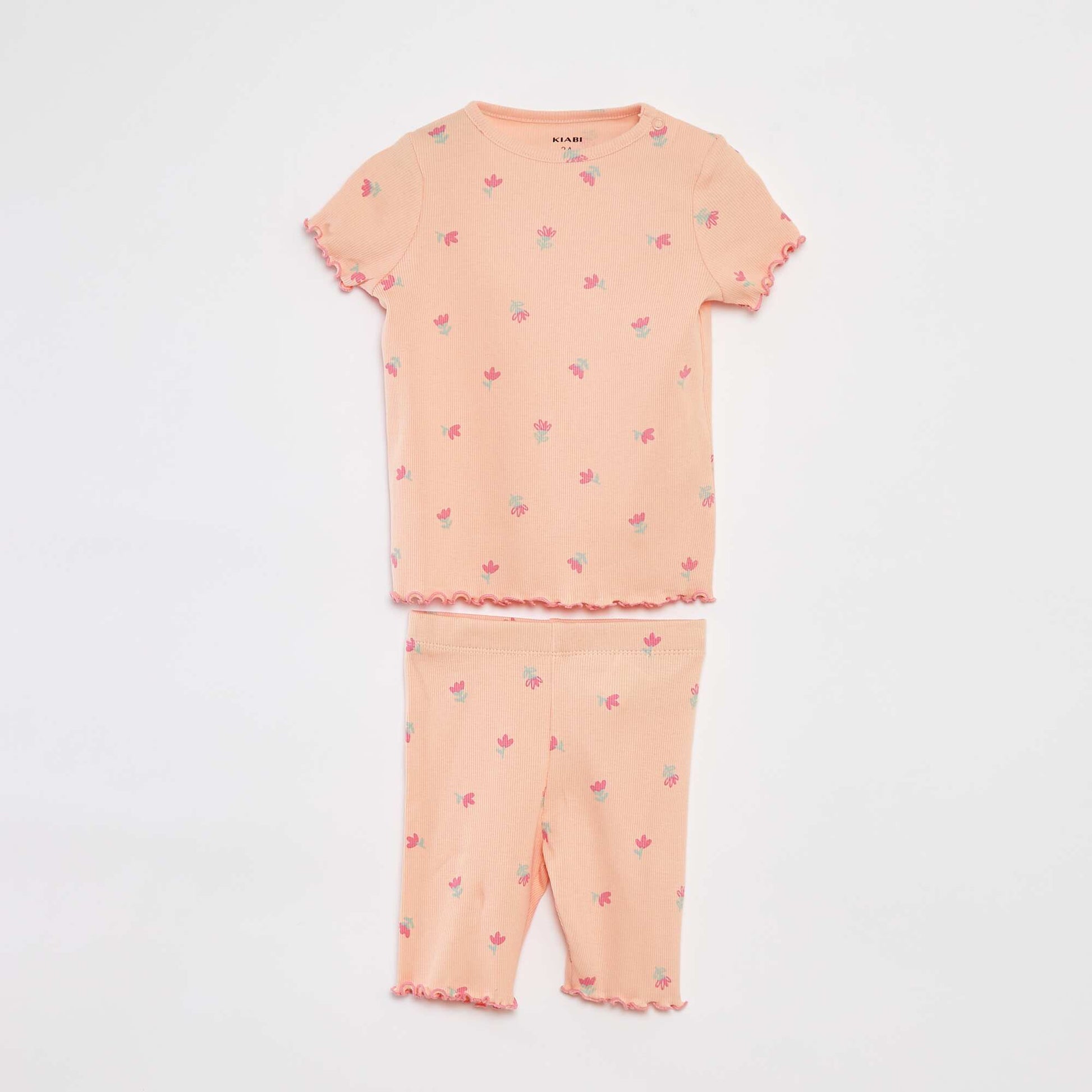 Short ribbed pyjamas with scalloped edges ORANGE