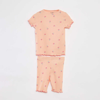 Short ribbed pyjamas with scalloped edges ORANGE