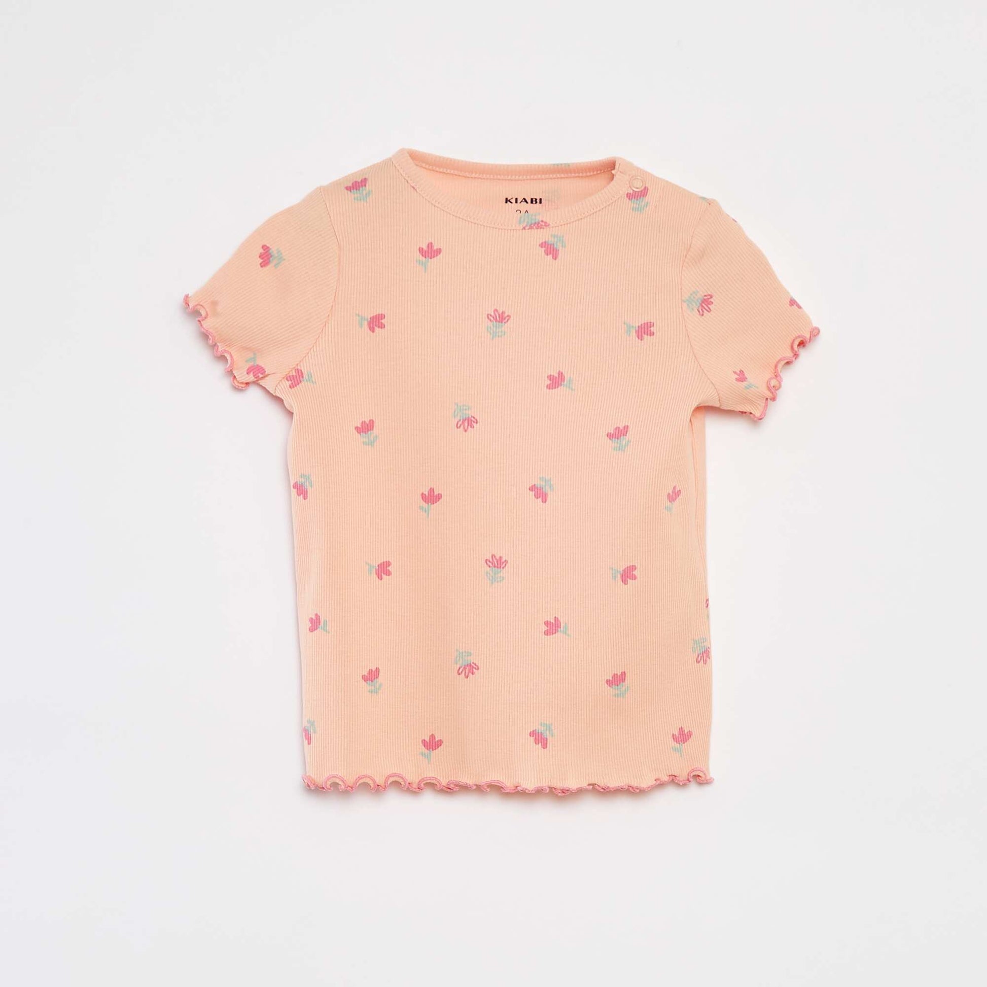 Short ribbed pyjamas with scalloped edges ORANGE