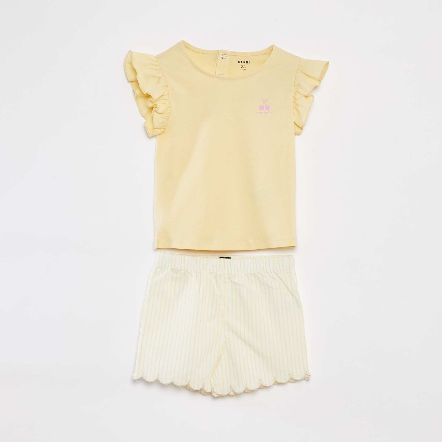 Ruffled T-shirt + shorts pyjama set - 2-piece set YELLOW