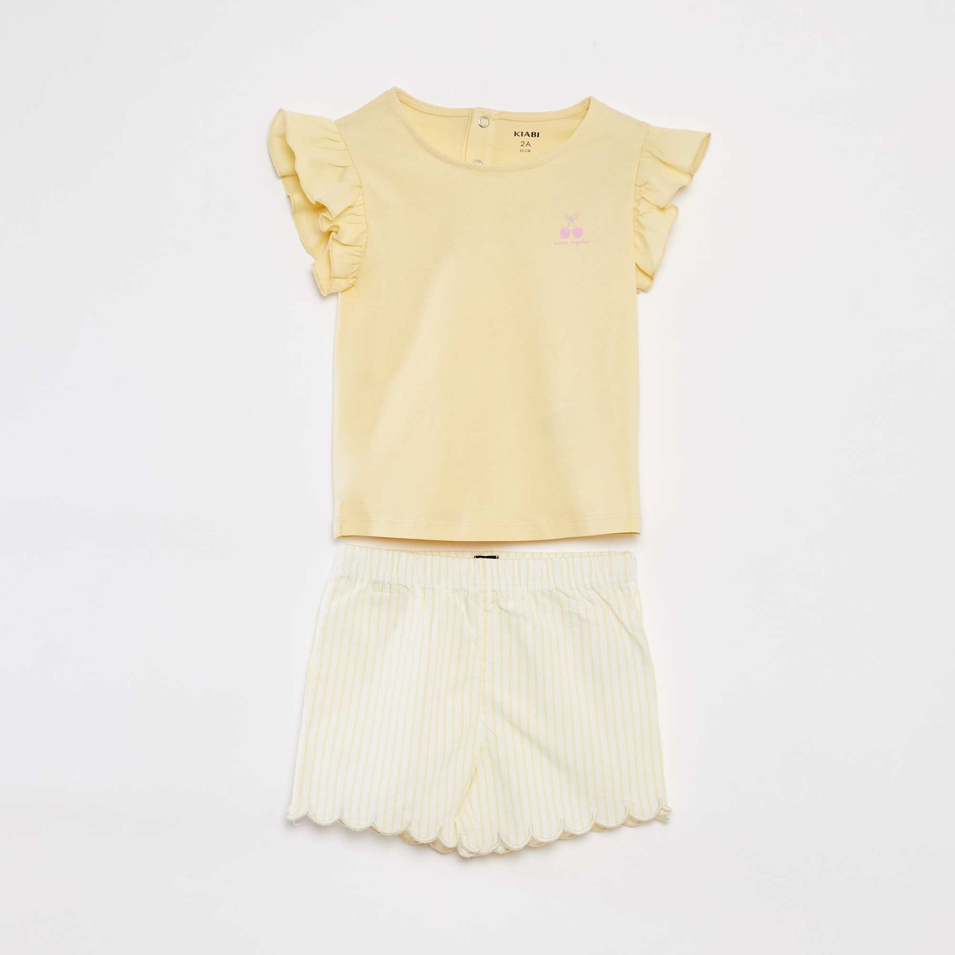 Ruffled T-shirt + shorts pyjama set - 2-piece set YELLOW