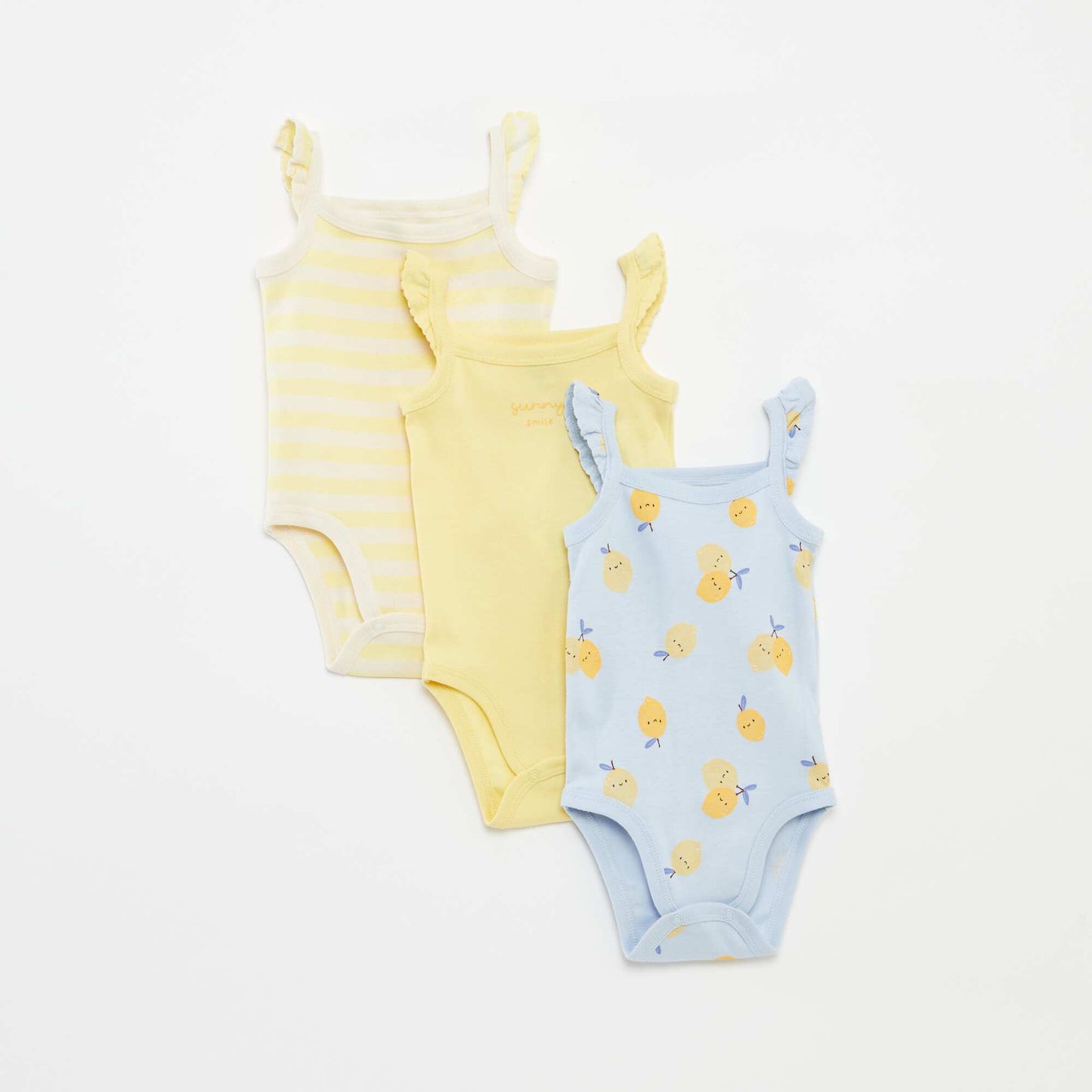 Set of 3 bodies with ruffled straps BLUE