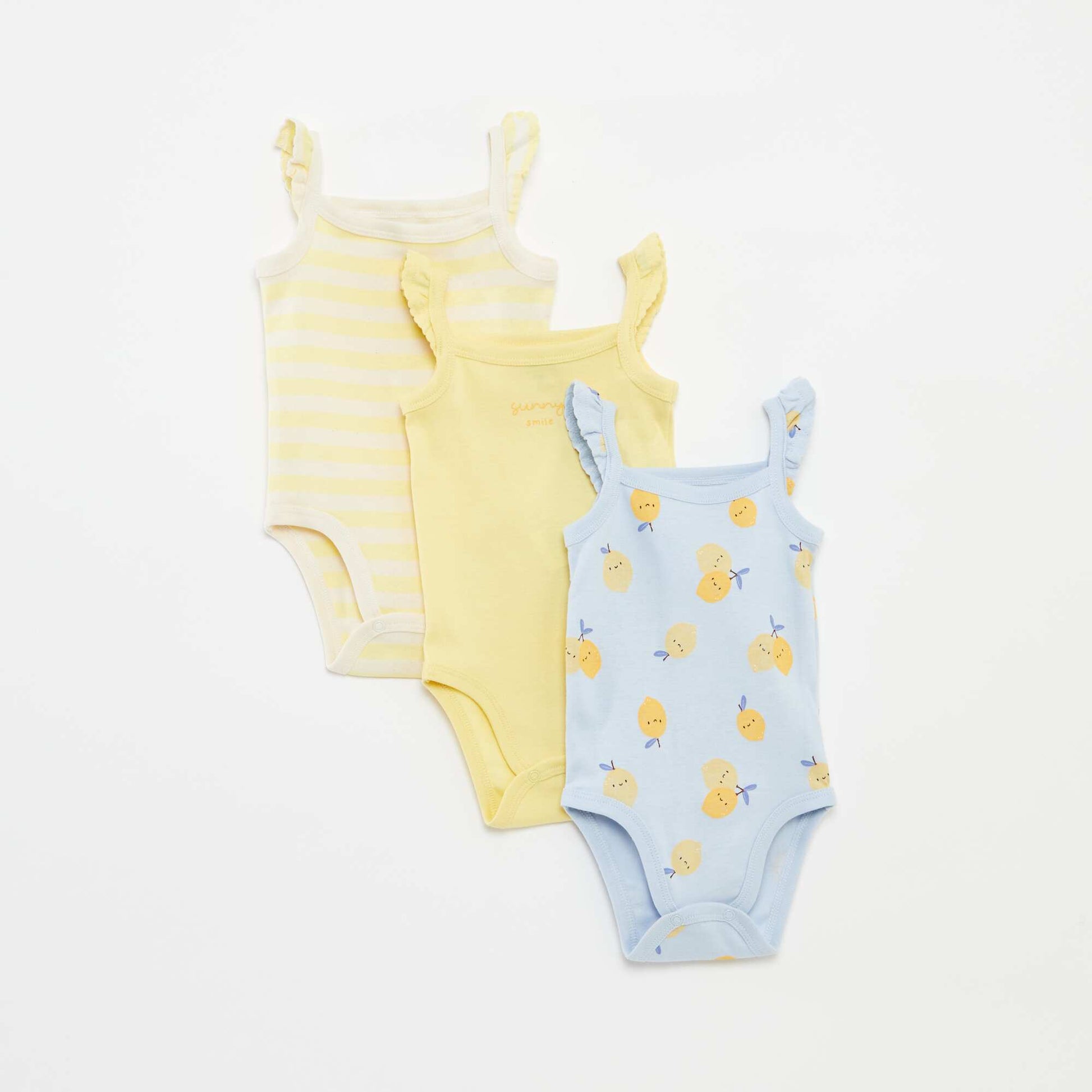 Set of 3 bodies with ruffled straps BLUE